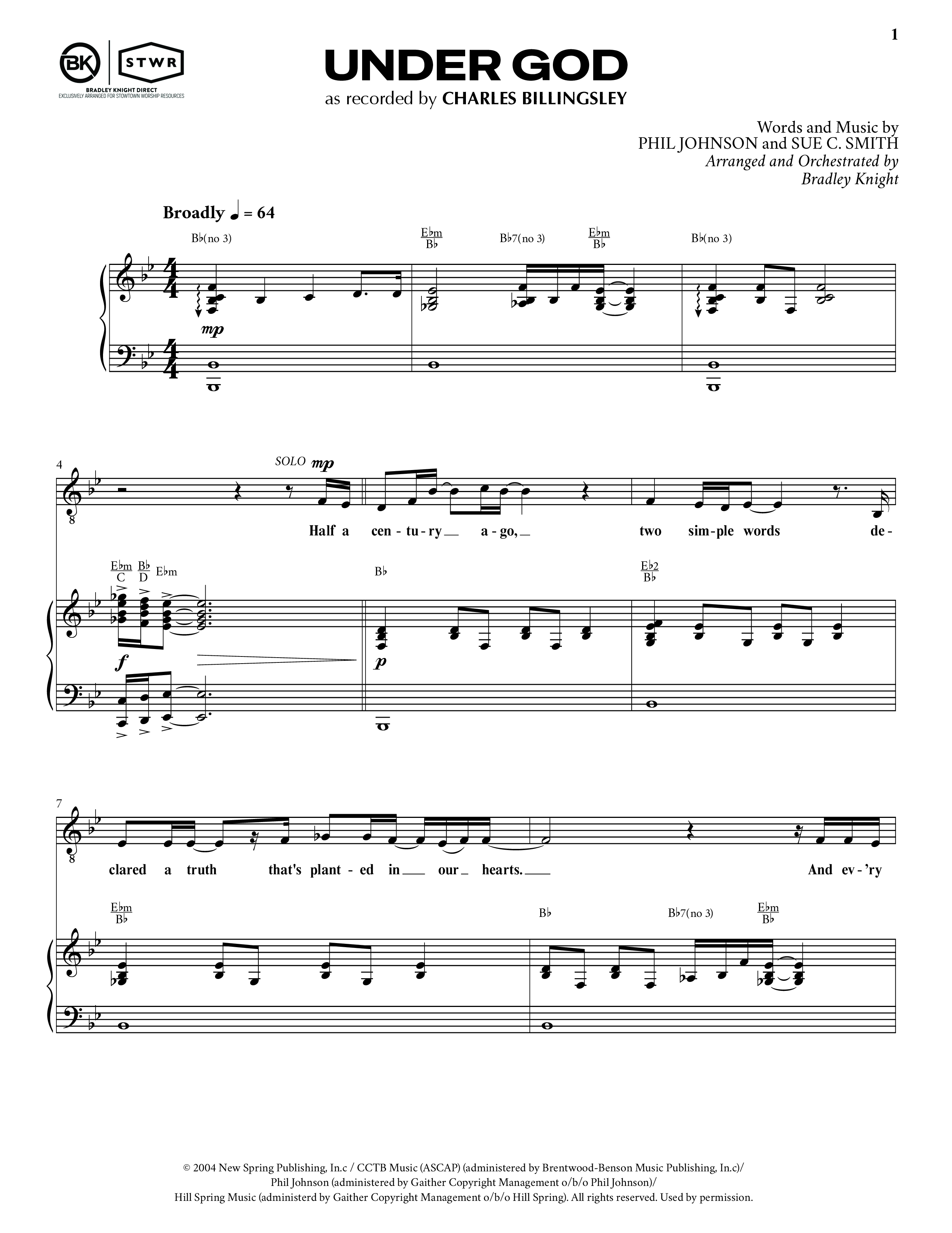 Under God (Choral Anthem SATB) Piano/Vocal (SATB) (Charles Billingsley / Arr. Bradley Knight)