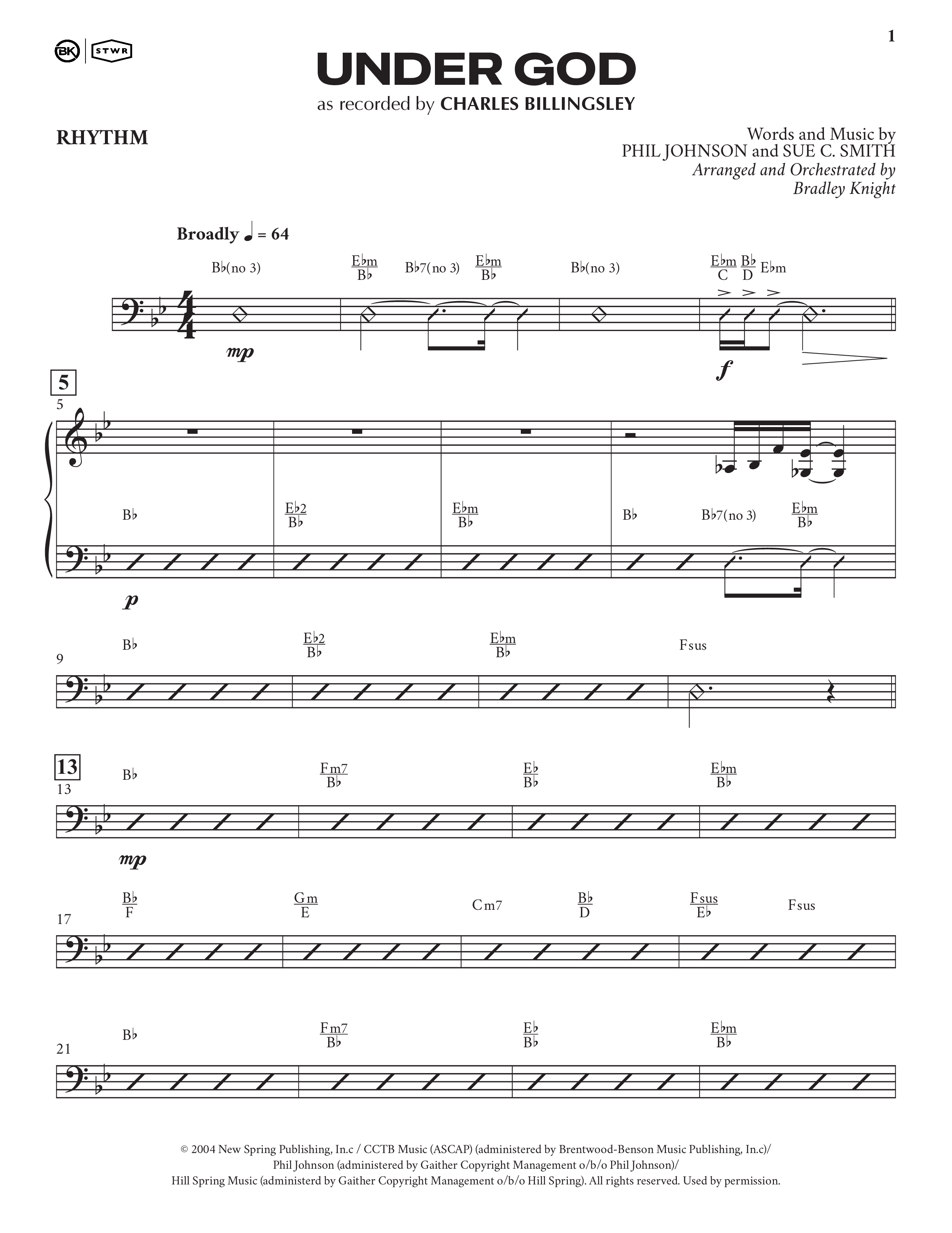 Under God (Choral Anthem SATB) Rhythm Chart (Charles Billingsley / Arr. Bradley Knight)