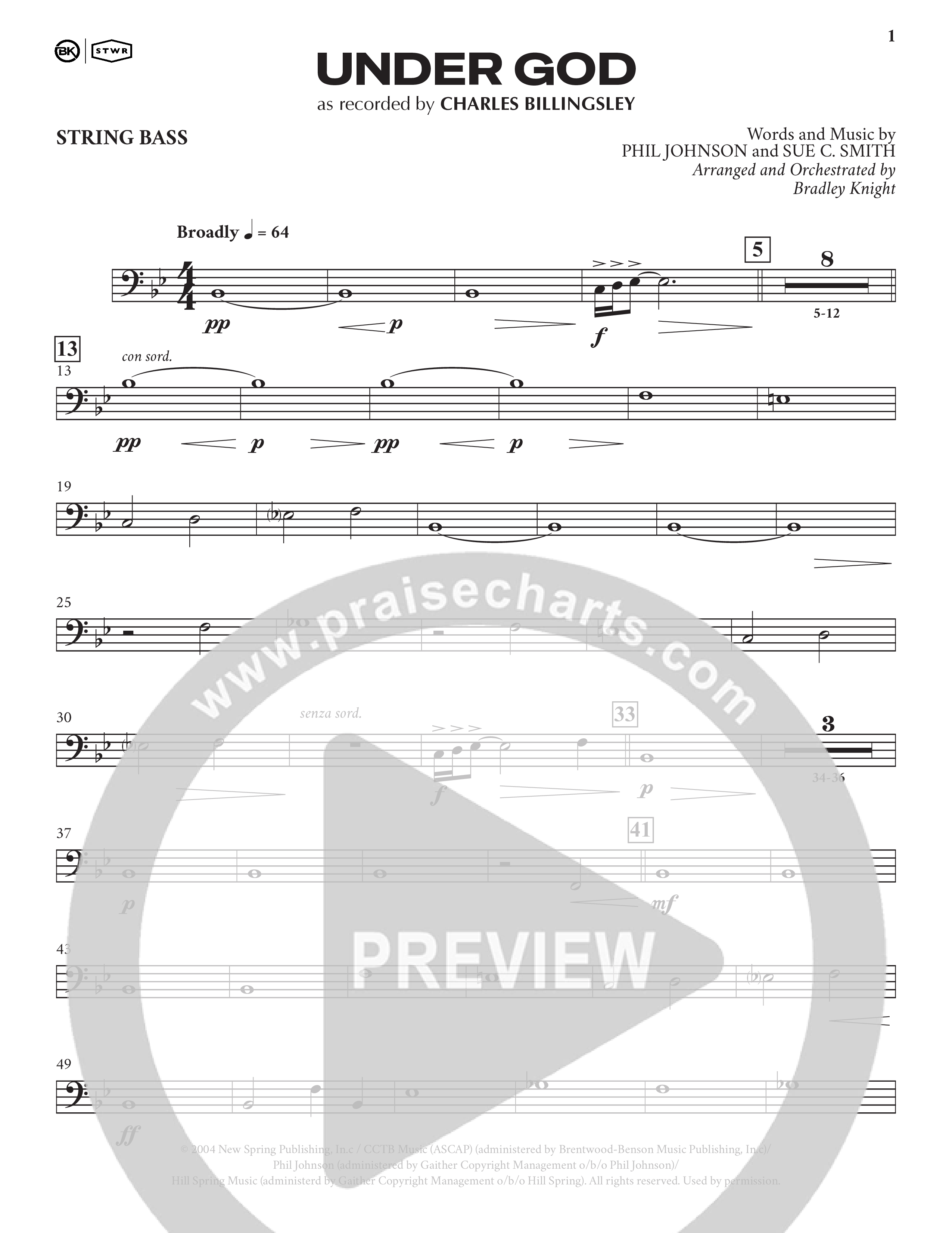 Under God (Choral Anthem SATB) String Bass (Charles Billingsley / Arr. Bradley Knight)