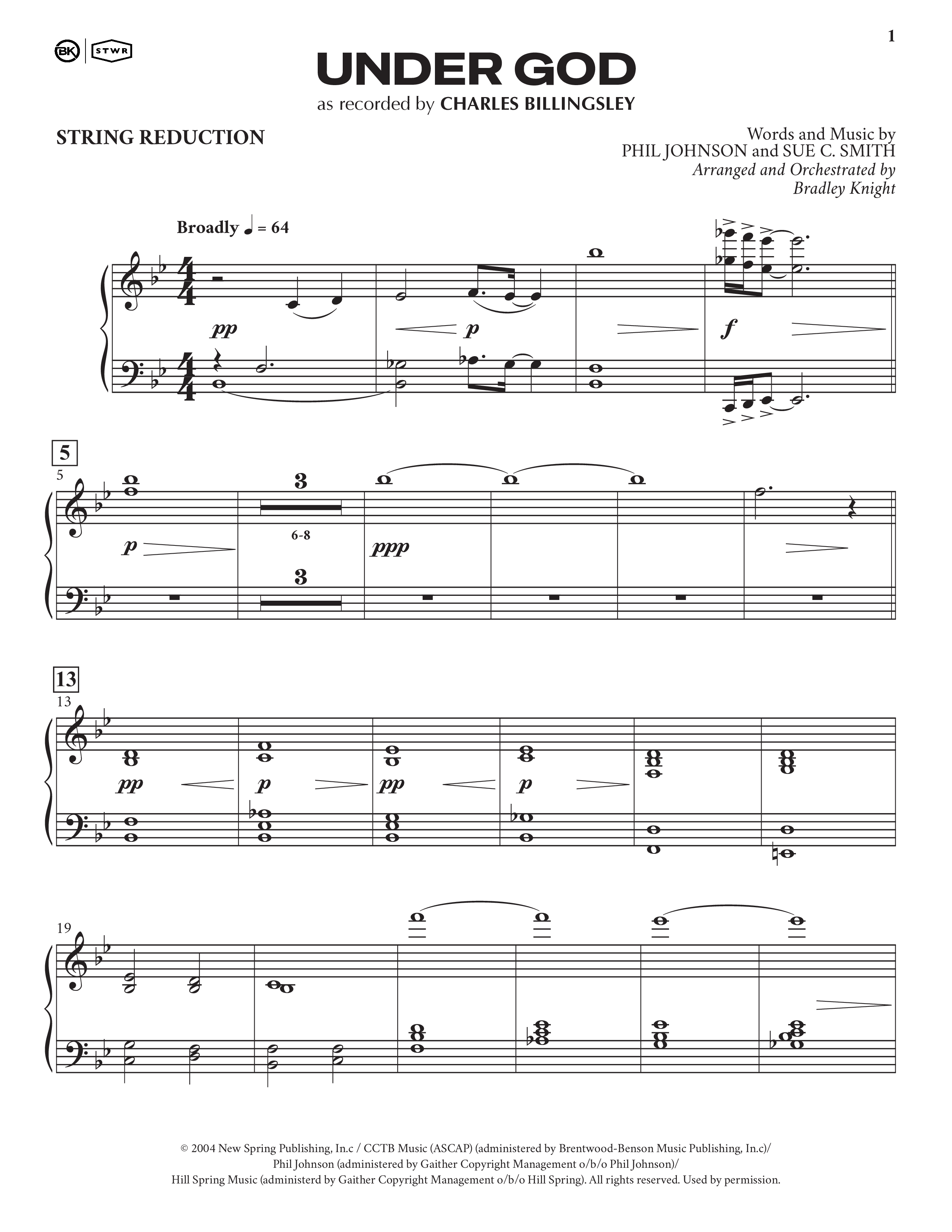 Under God (Choral Anthem SATB) String Reduction (Charles Billingsley / Arr. Bradley Knight)