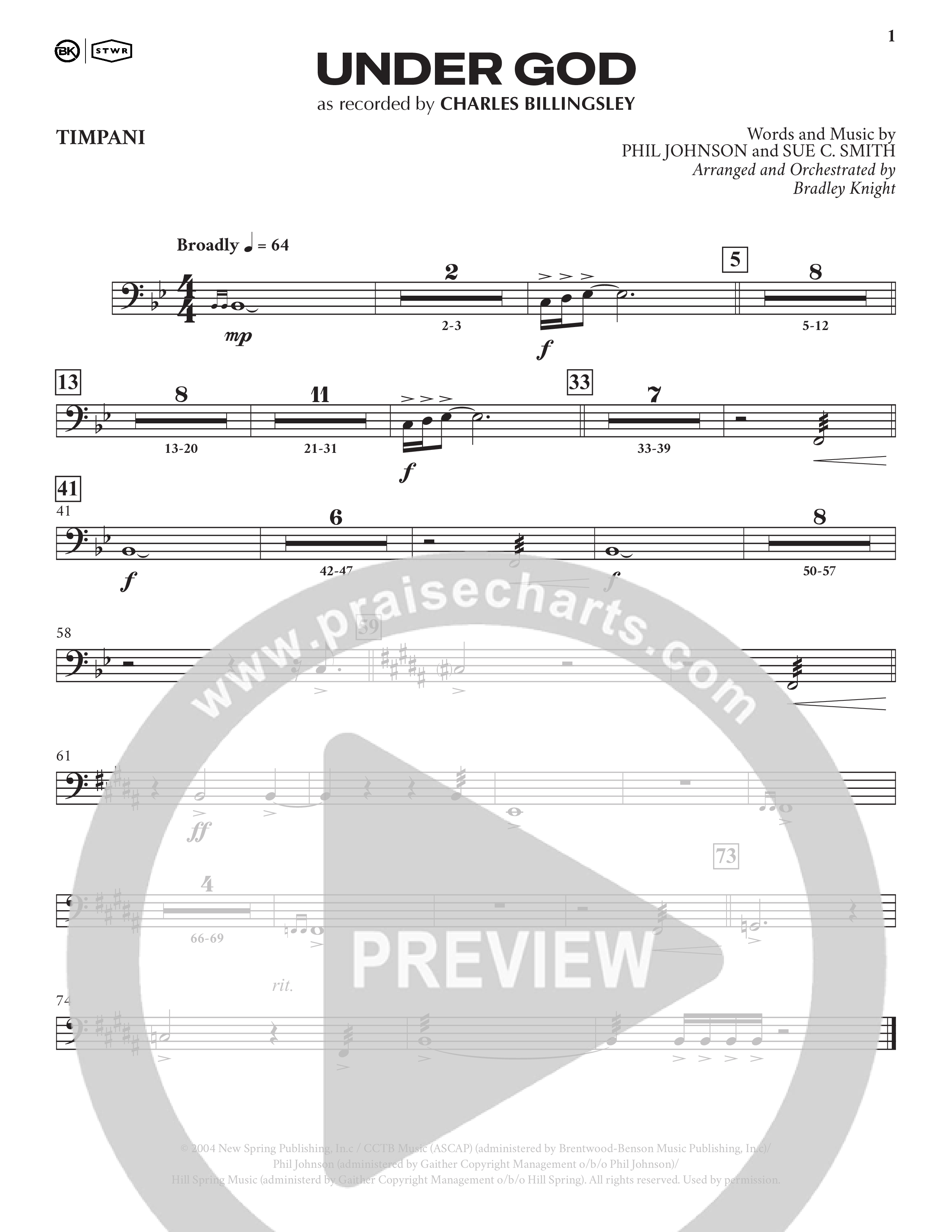 Under God (Choral Anthem SATB) Timpani (Charles Billingsley / Arr. Bradley Knight)