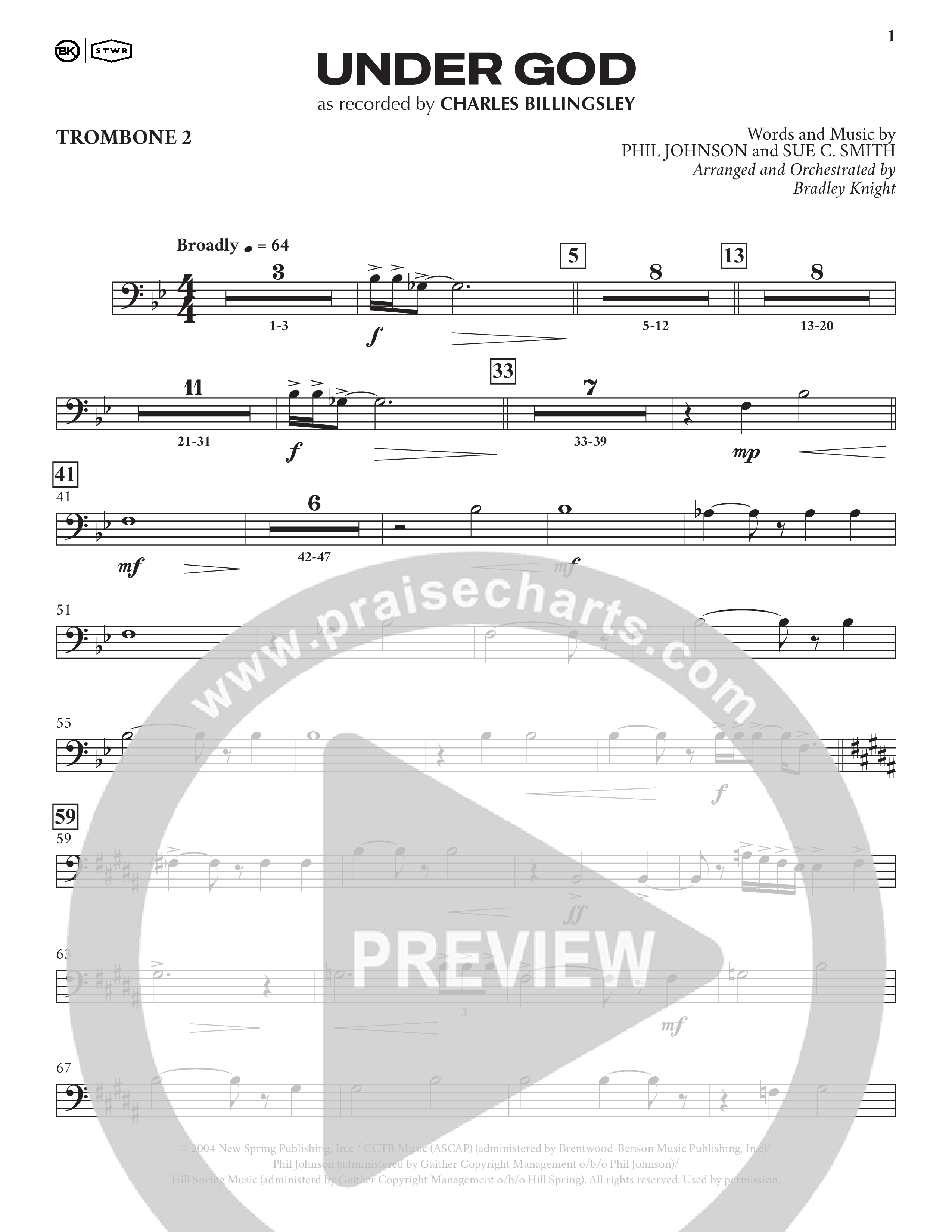 Under God (Choral Anthem SATB) Trombone 2 (Charles Billingsley / Arr. Bradley Knight)