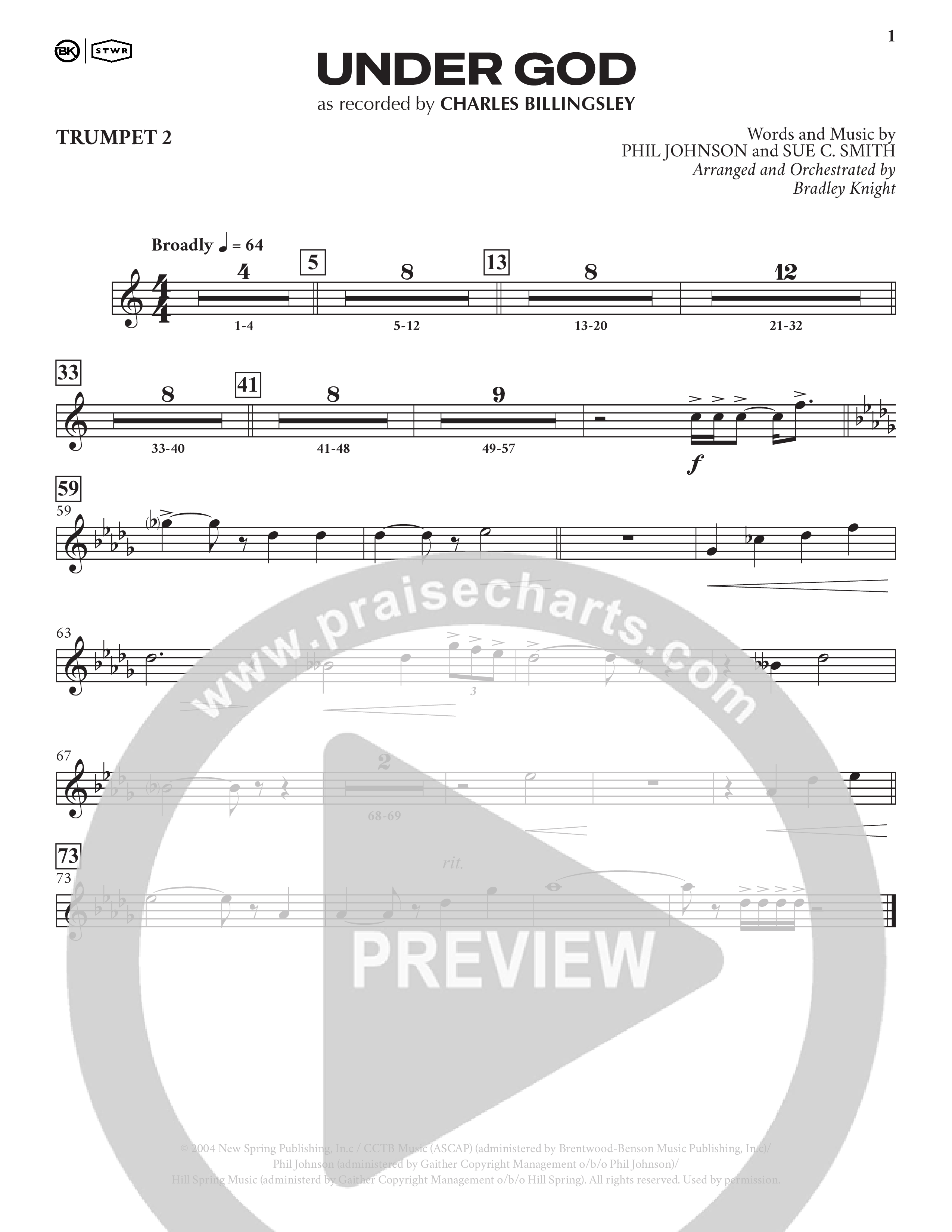 Under God (Choral Anthem SATB) Trumpet 2 (Charles Billingsley / Arr. Bradley Knight)