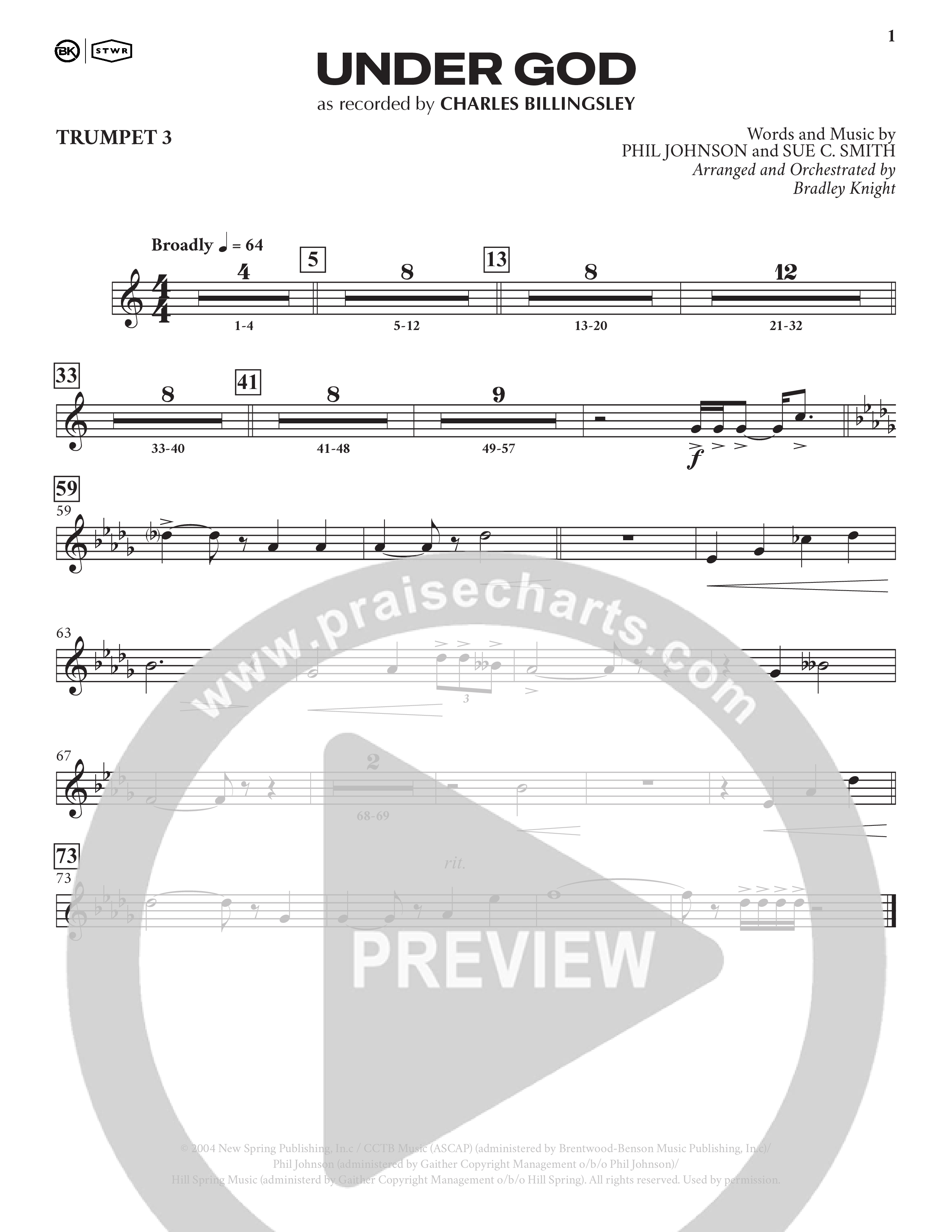 Under God (Choral Anthem SATB) Trumpet 3 (Charles Billingsley / Arr. Bradley Knight)
