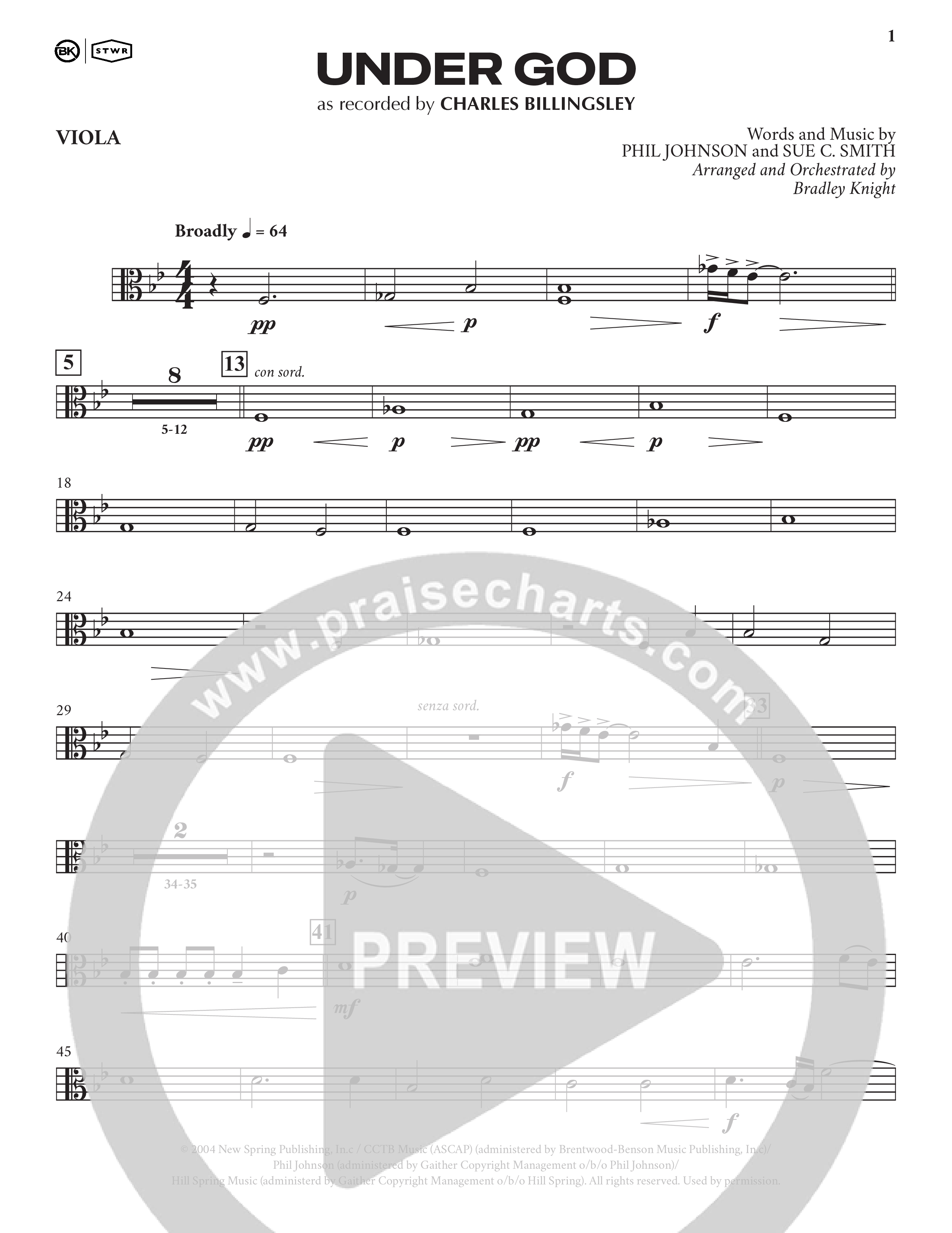 Under God (Choral Anthem SATB) Viola (Charles Billingsley / Arr. Bradley Knight)