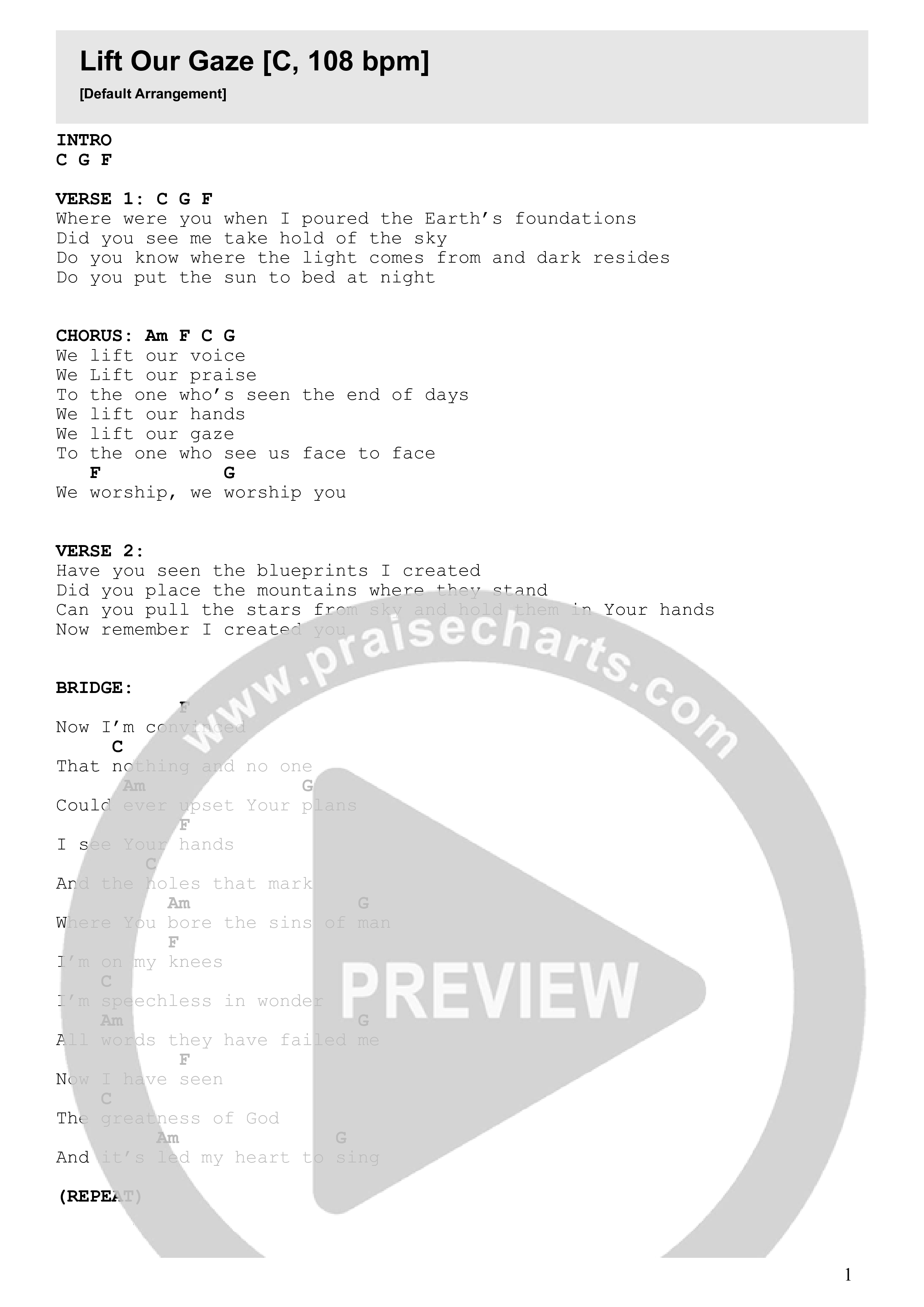 Lift Our Gaze Chord Chart (Kingdom Culture Worship)