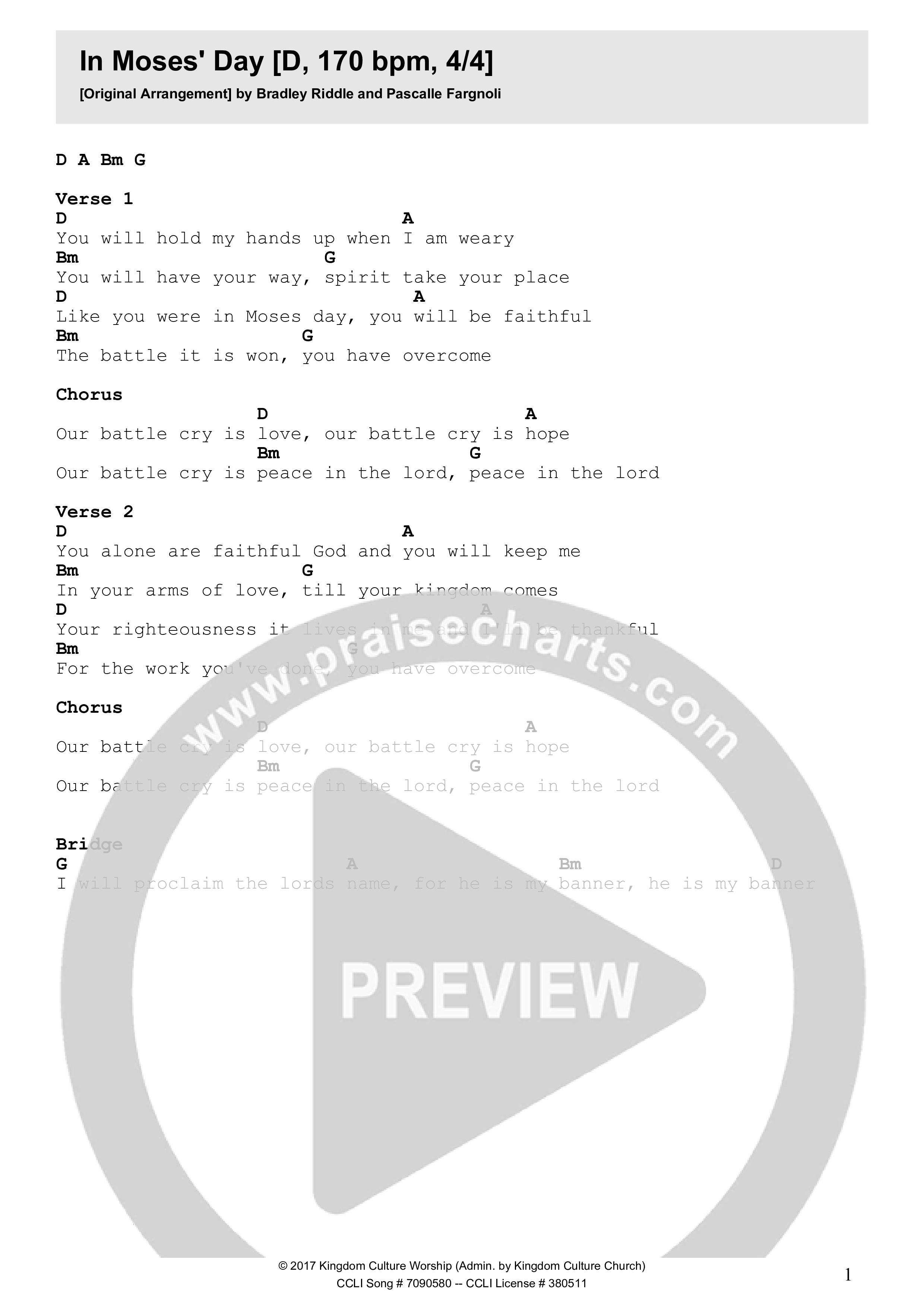 In Moses Day Chord Chart (Kingdom Culture Worship)