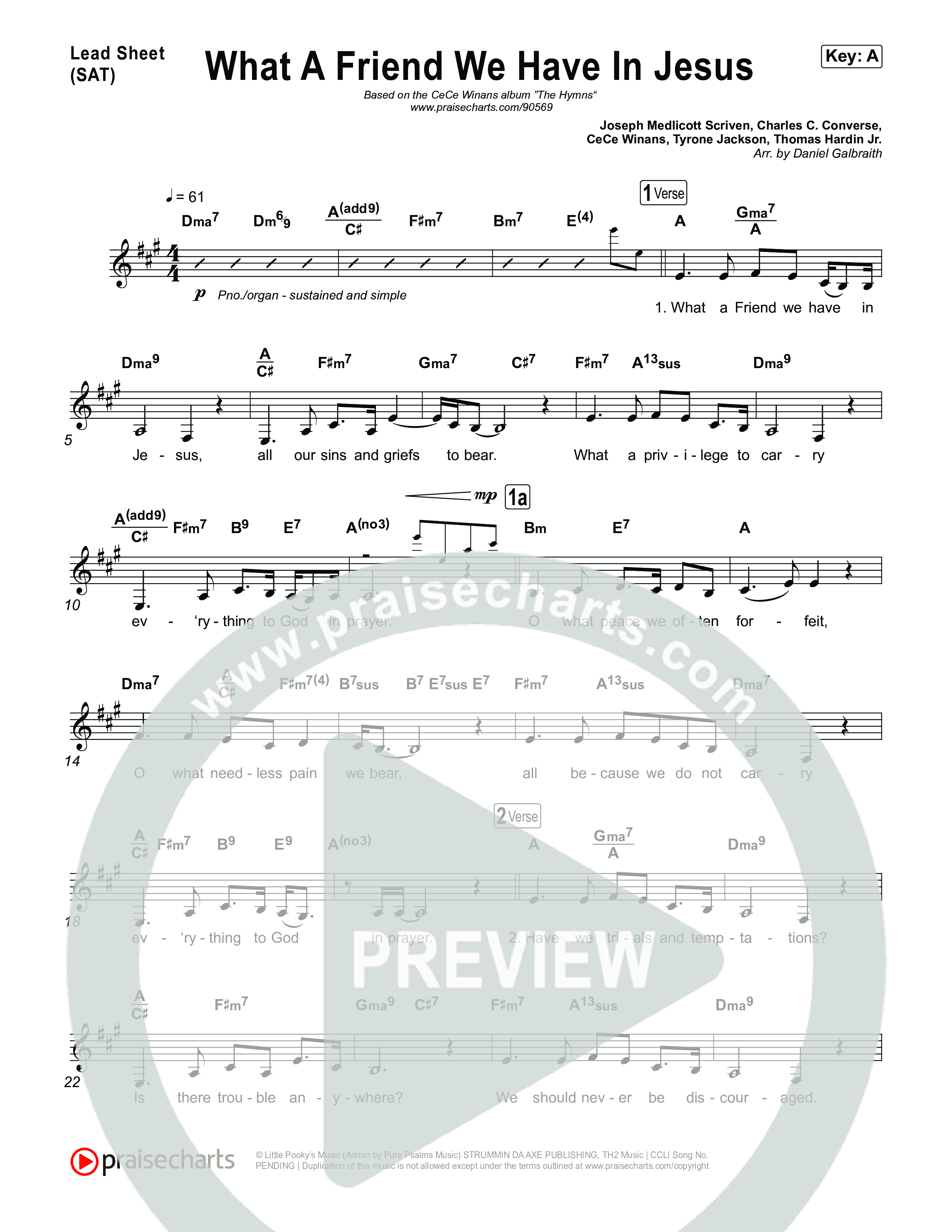 What A Friend We Have In Jesus Lead Sheet (SAT) (CeCe Winans)
