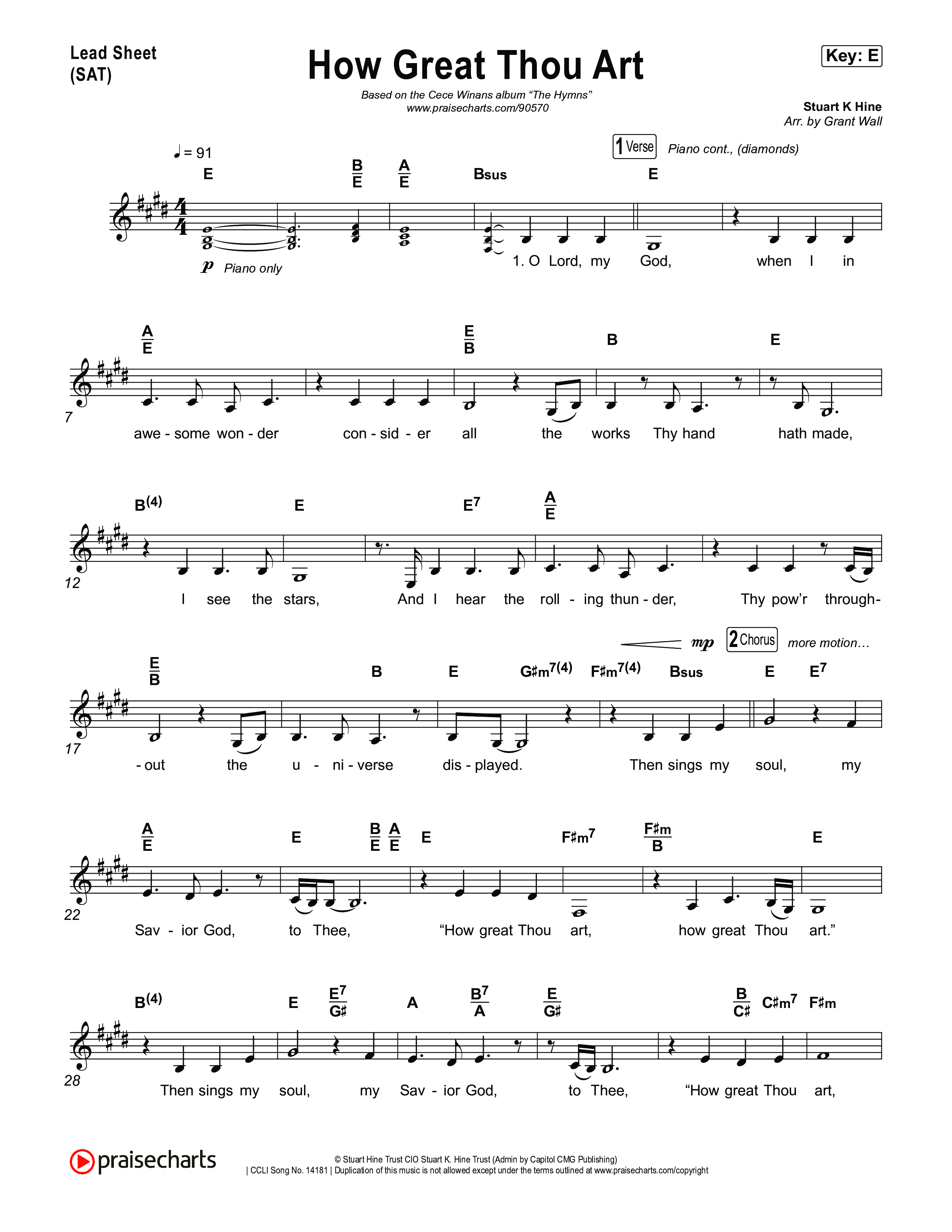 How Great Thou Art Lead Sheet (SAT) (CeCe Winans)