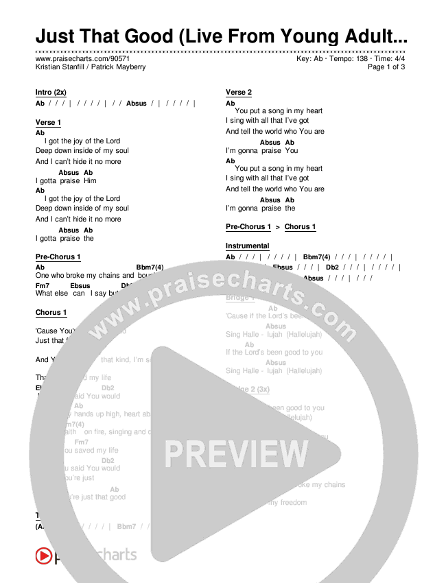 Just That Good (Live From Young Adults) Chords & Lyrics (Kristian Stanfill / Patrick Mayberry)