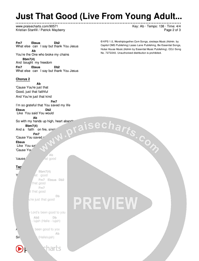 Just That Good (Live From Young Adults) Chords & Lyrics (Kristian Stanfill / Patrick Mayberry)