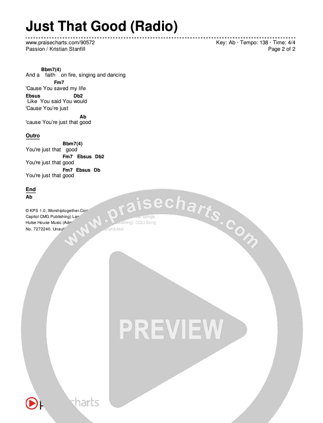Just That Good (Radio) Chords & Lyrics (Passion / Kristian Stanfill)