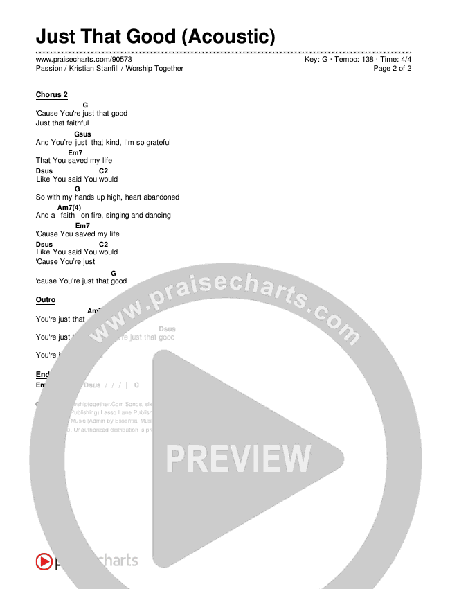 Just That Good (Acoustic) Chords & Lyrics (Passion / Kristian Stanfill / Worship Together)