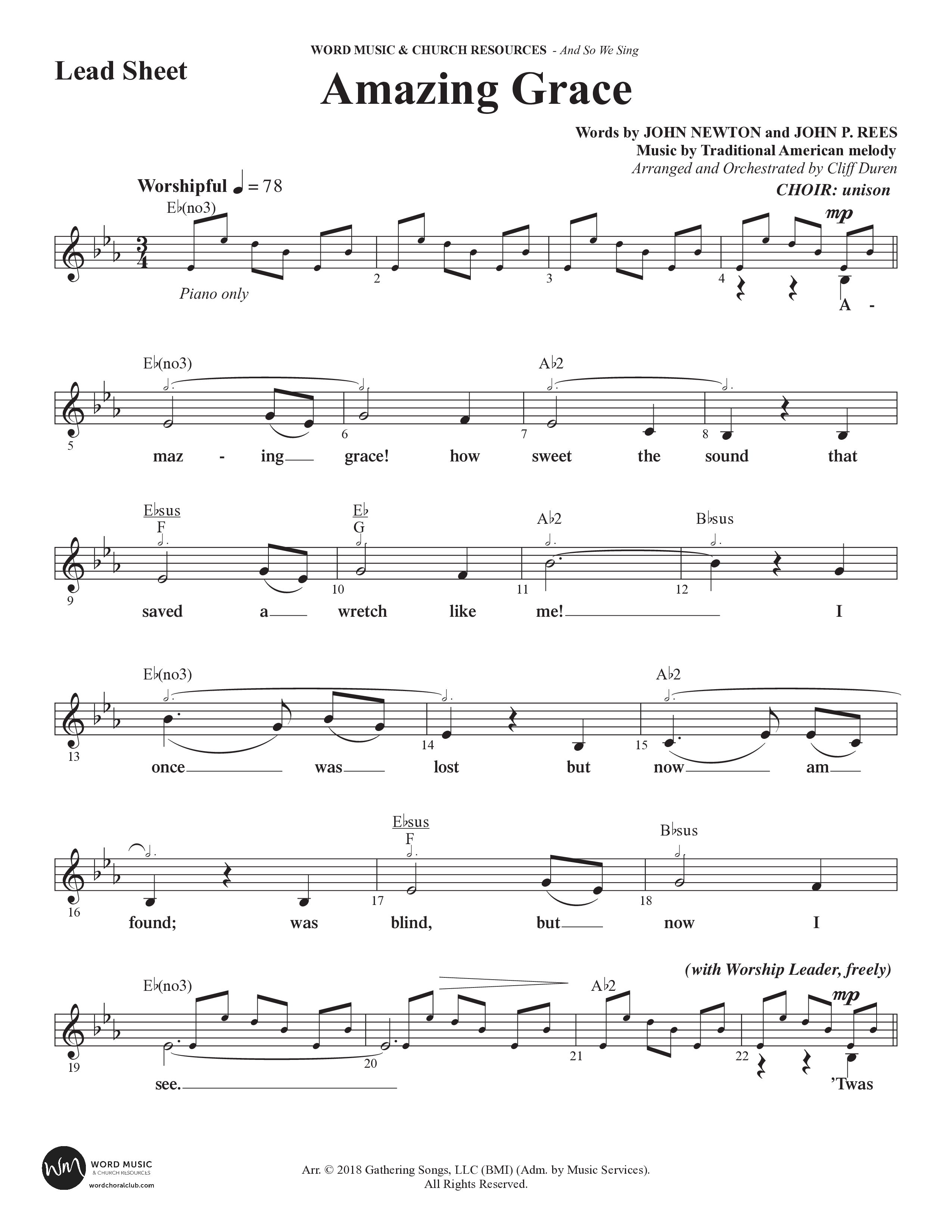 And So We Sing (11 Song Choral Collection) Song 10 (Lead & Chords) (Arr. Cliff Duren)