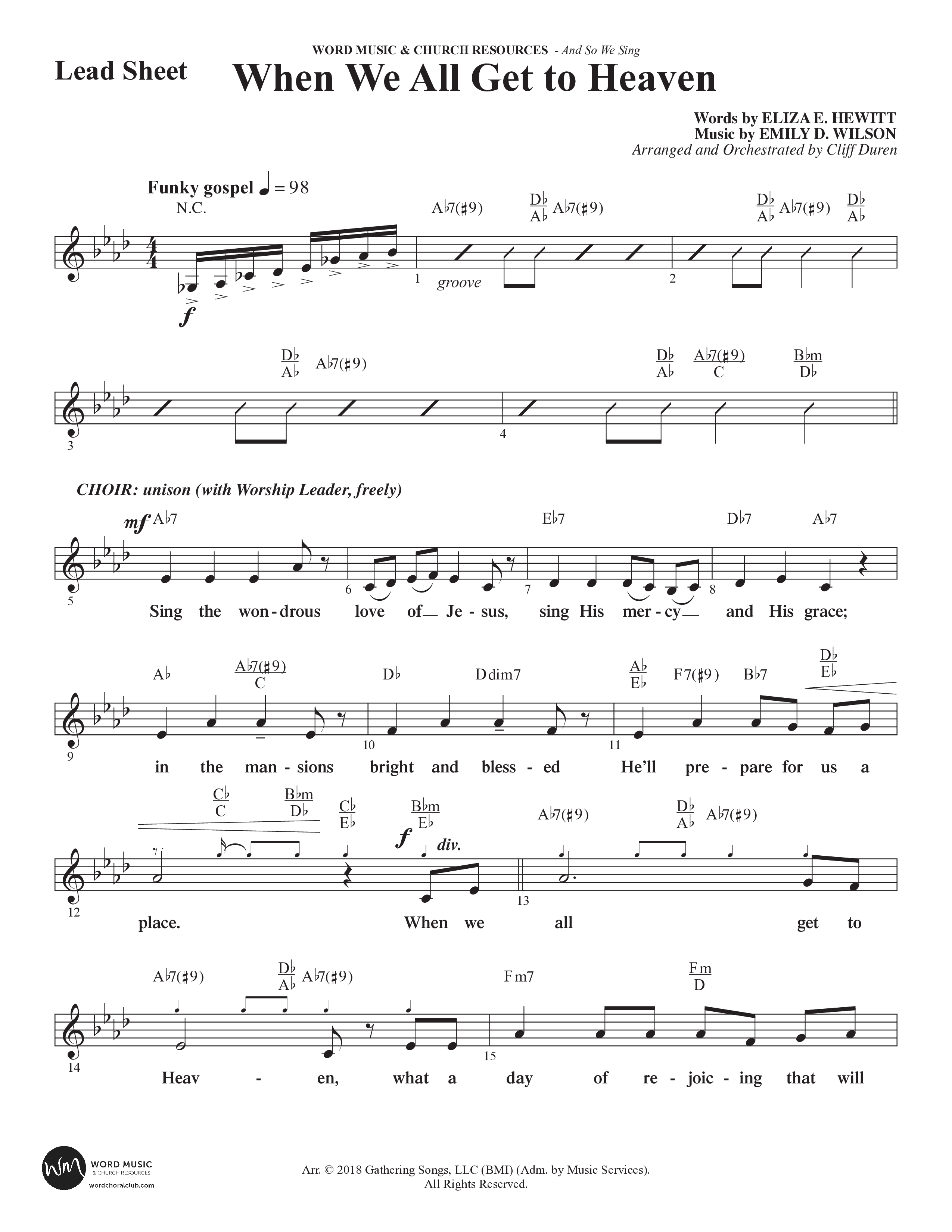 And So We Sing (11 Song Choral Collection) Song 11 (Lead & Chords) (Arr. Cliff Duren)