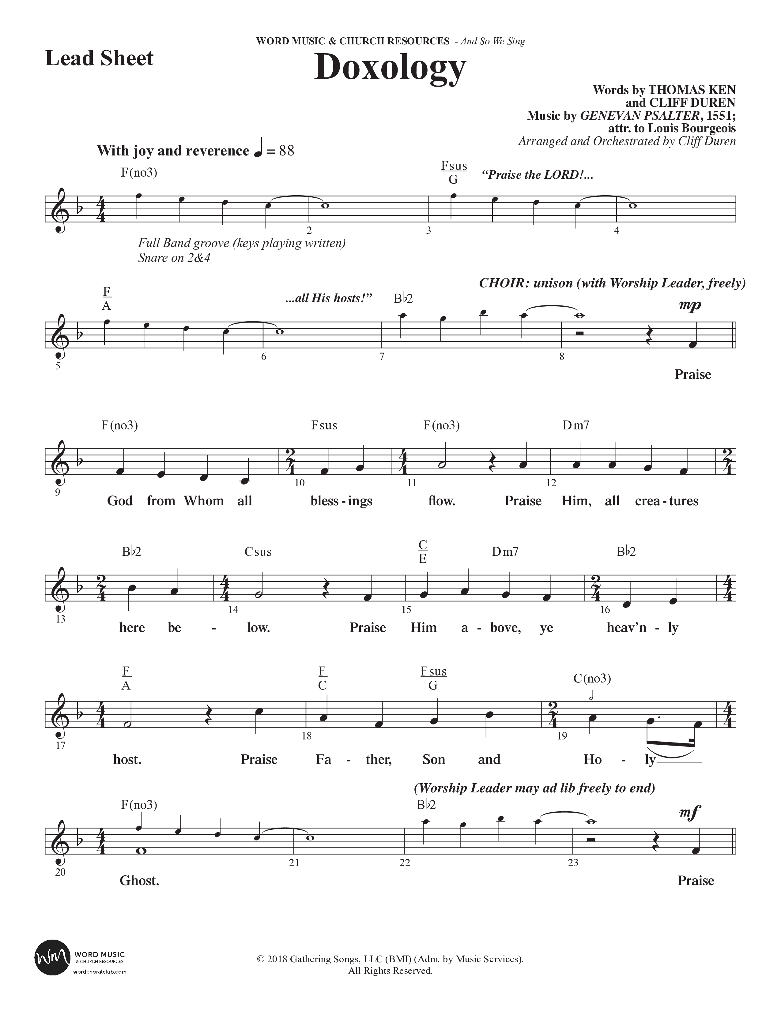 And So We Sing (11 Song Choral Collection) Song 2 (Lead & Chords) (Arr. Cliff Duren)