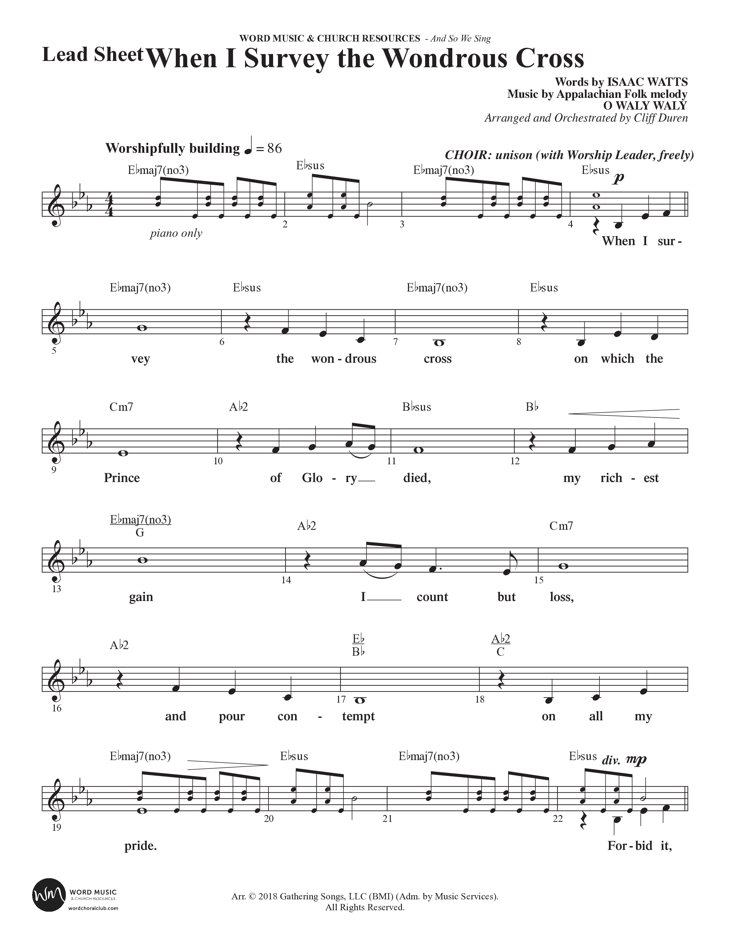 And So We Sing (11 Song Choral Collection) Song 6 (Lead & Chords) (Arr. Cliff Duren)
