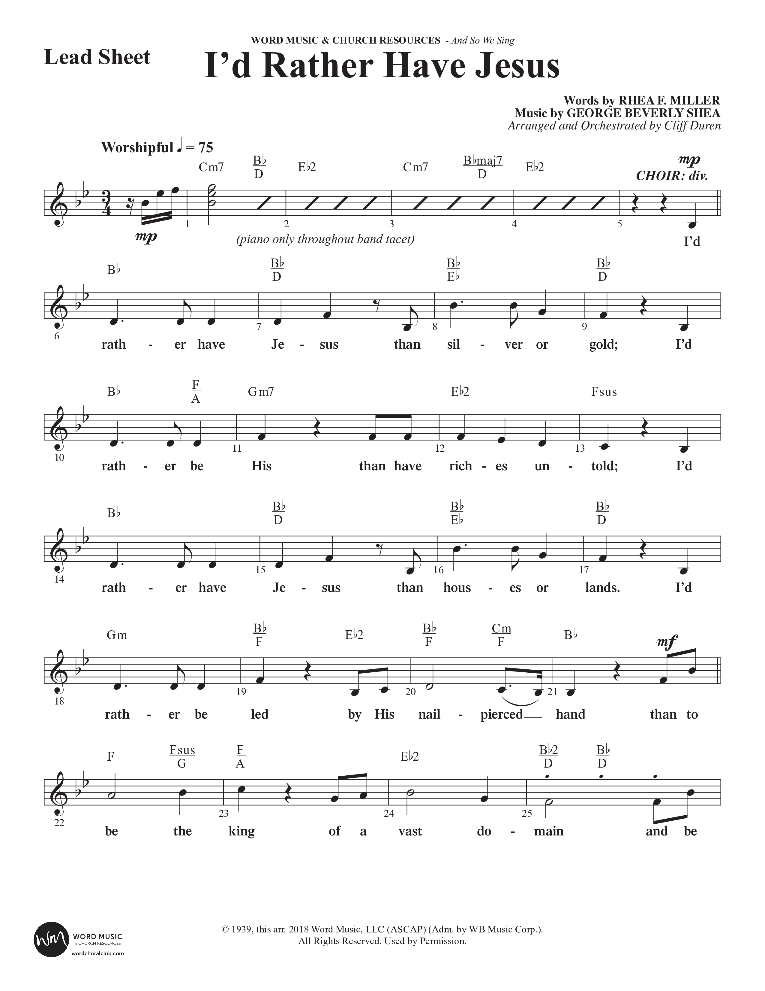 And So We Sing (11 Song Choral Collection) Song 7 (Lead & Chords) (Arr. Cliff Duren)
