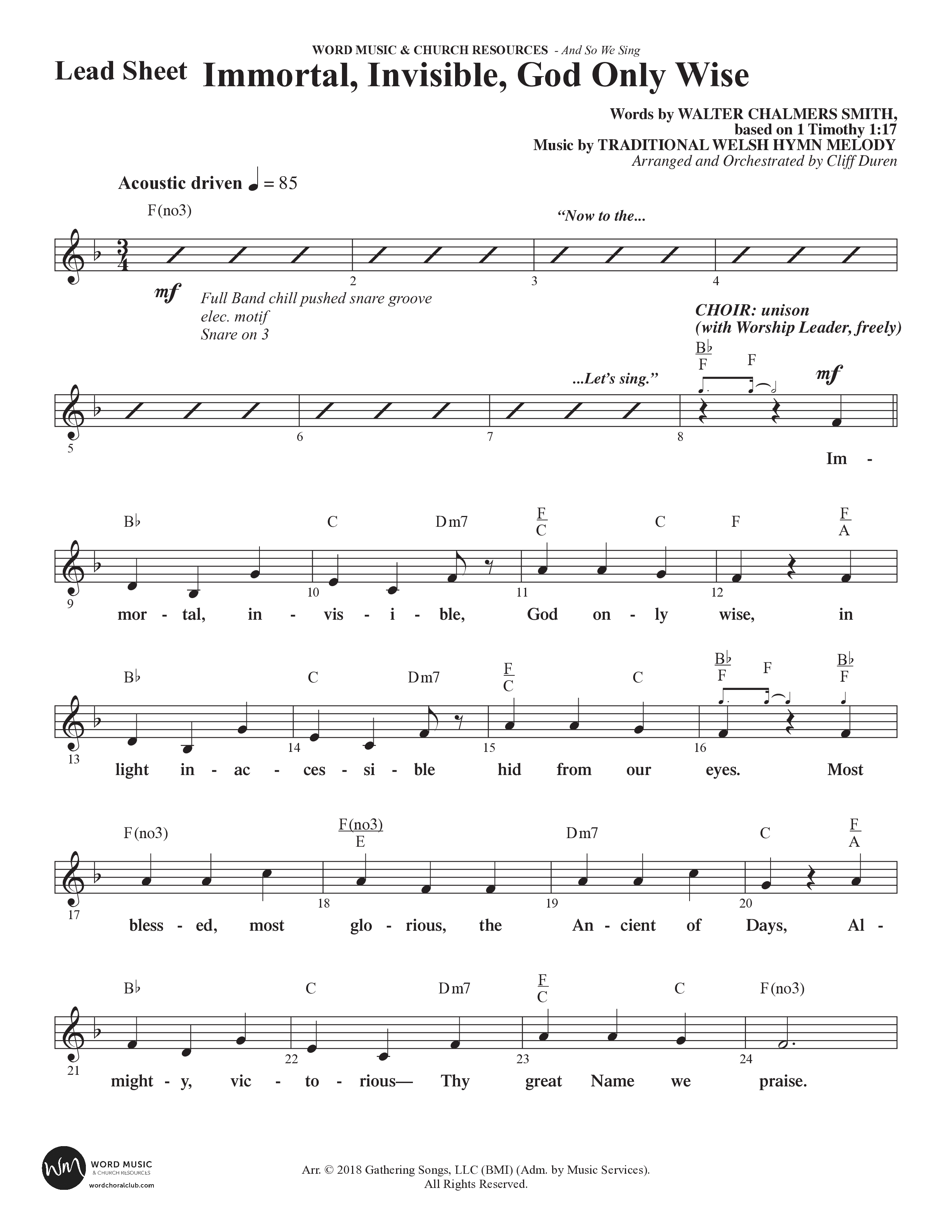 And So We Sing (11 Song Choral Collection) Song 8 (Lead & Chords) (Arr. Cliff Duren)