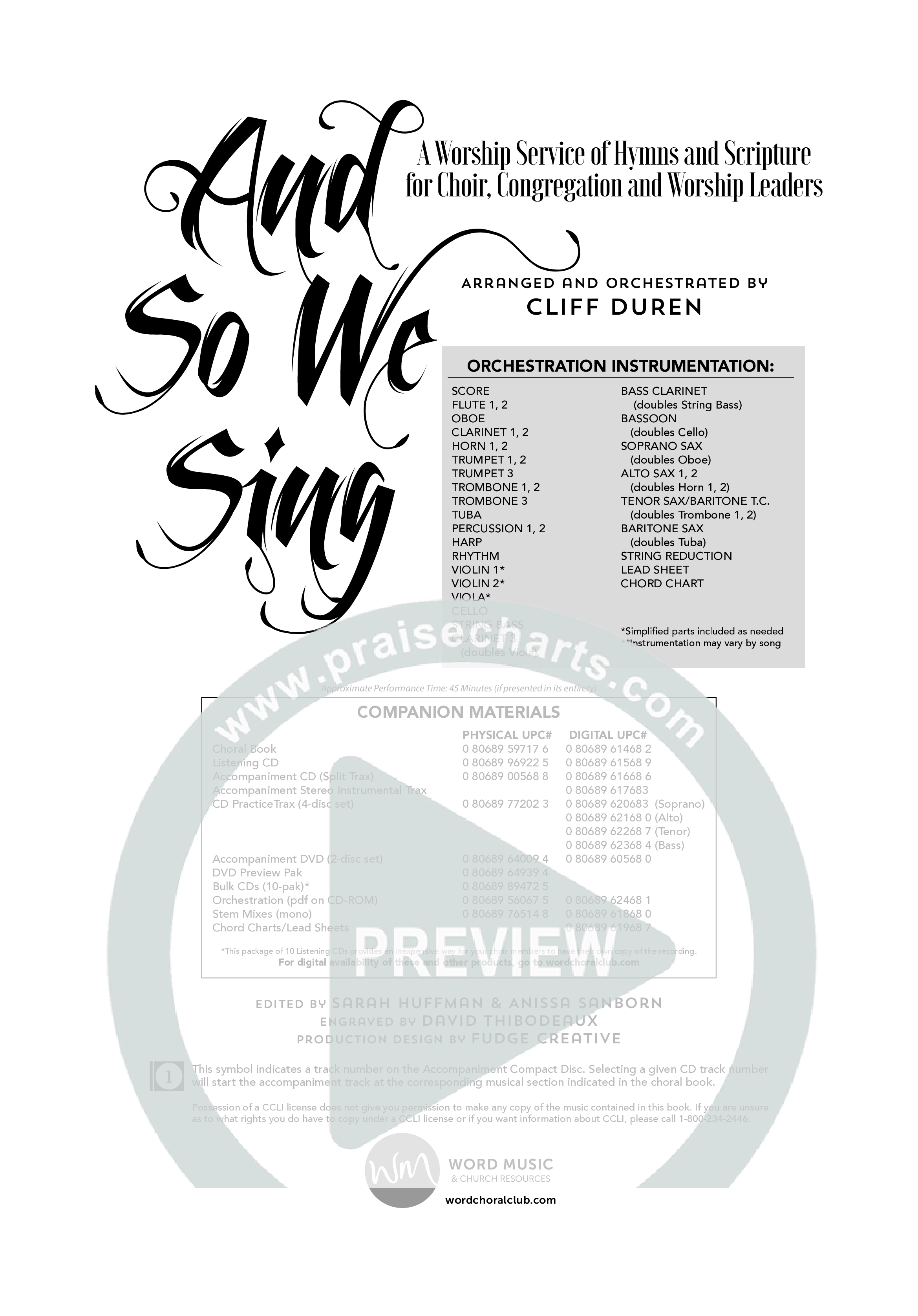 And So We Sing (11 Song Choral Collection) Choral Book (Arr. Cliff Duren)