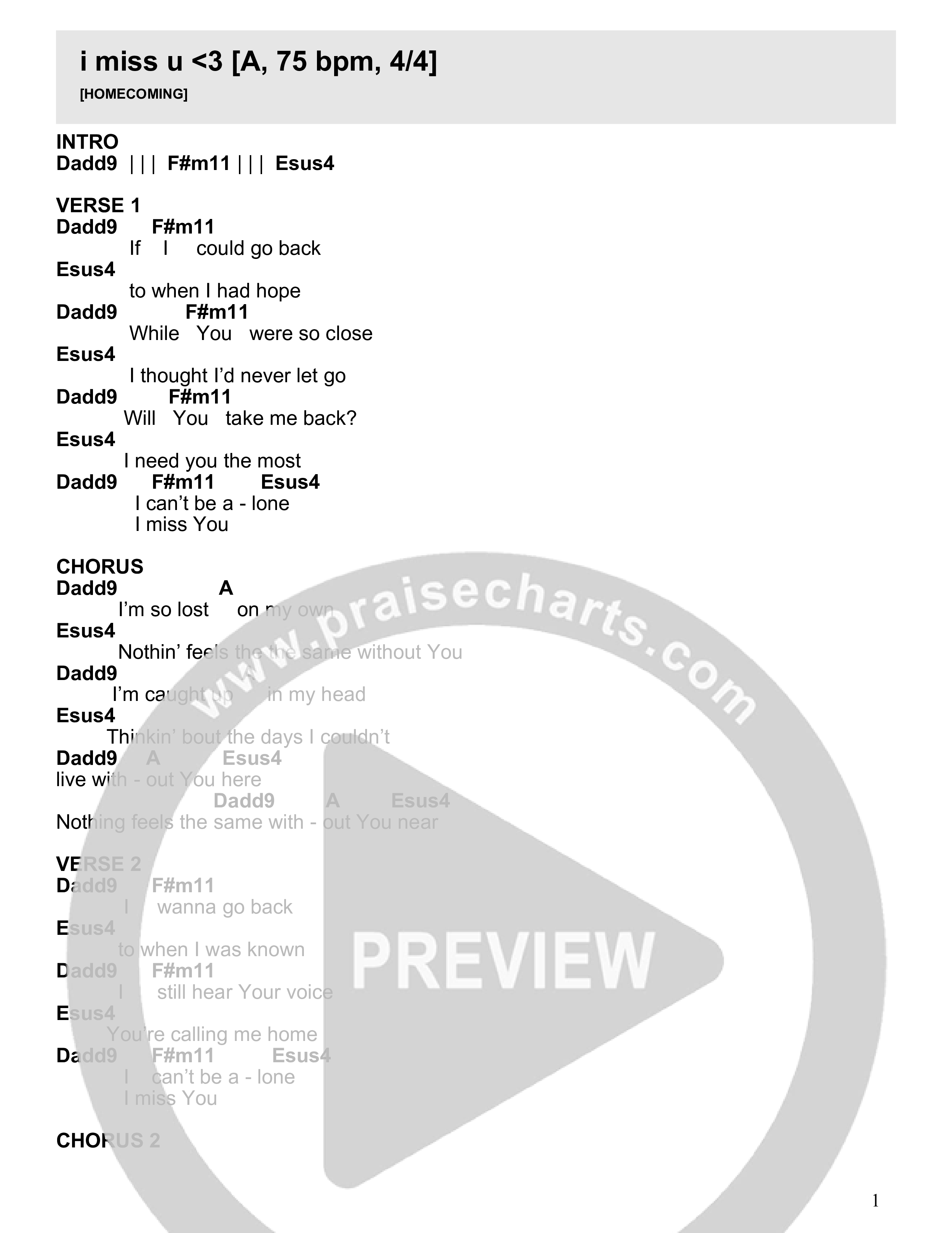 i miss u Chord Chart (HOMECOMING)