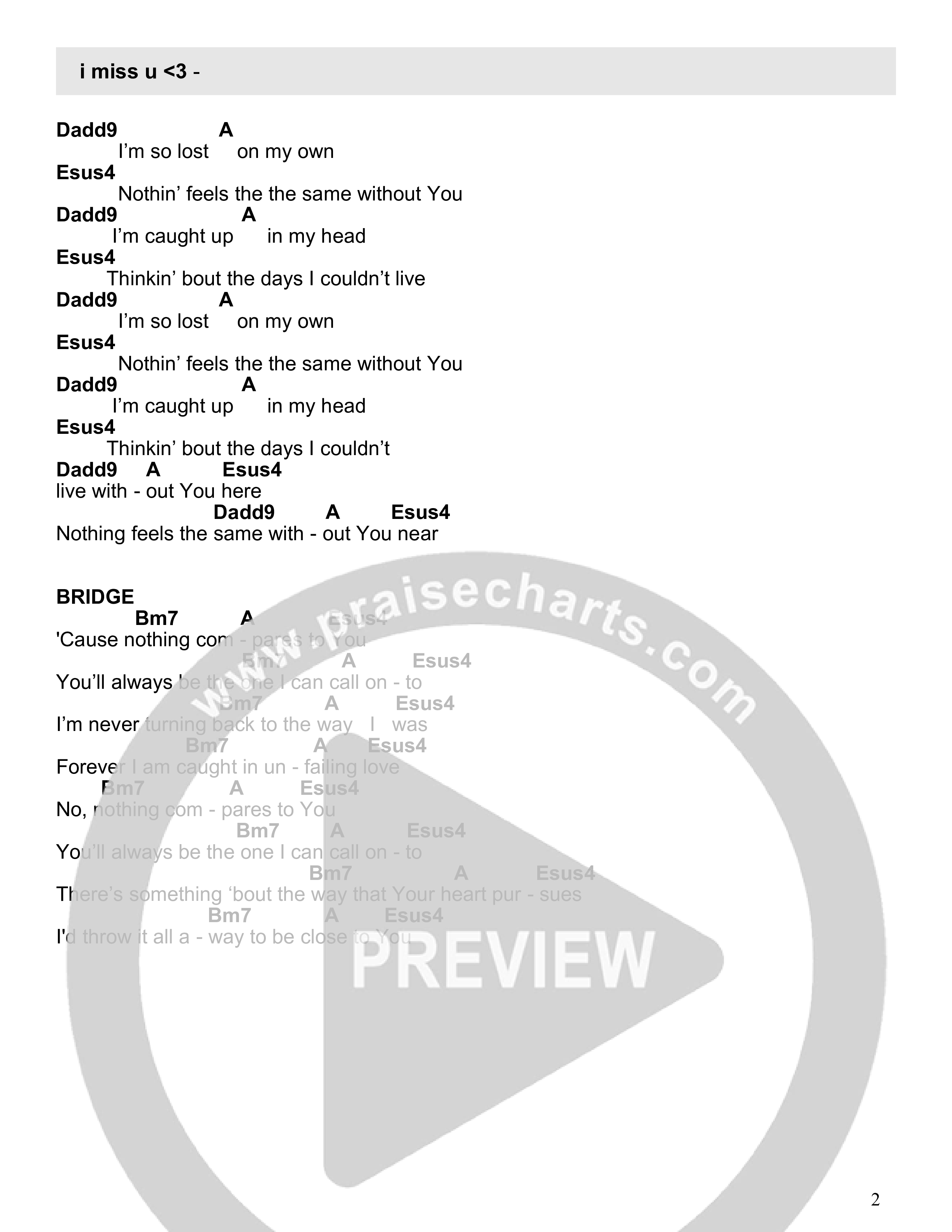i miss u Chord Chart (HOMECOMING)