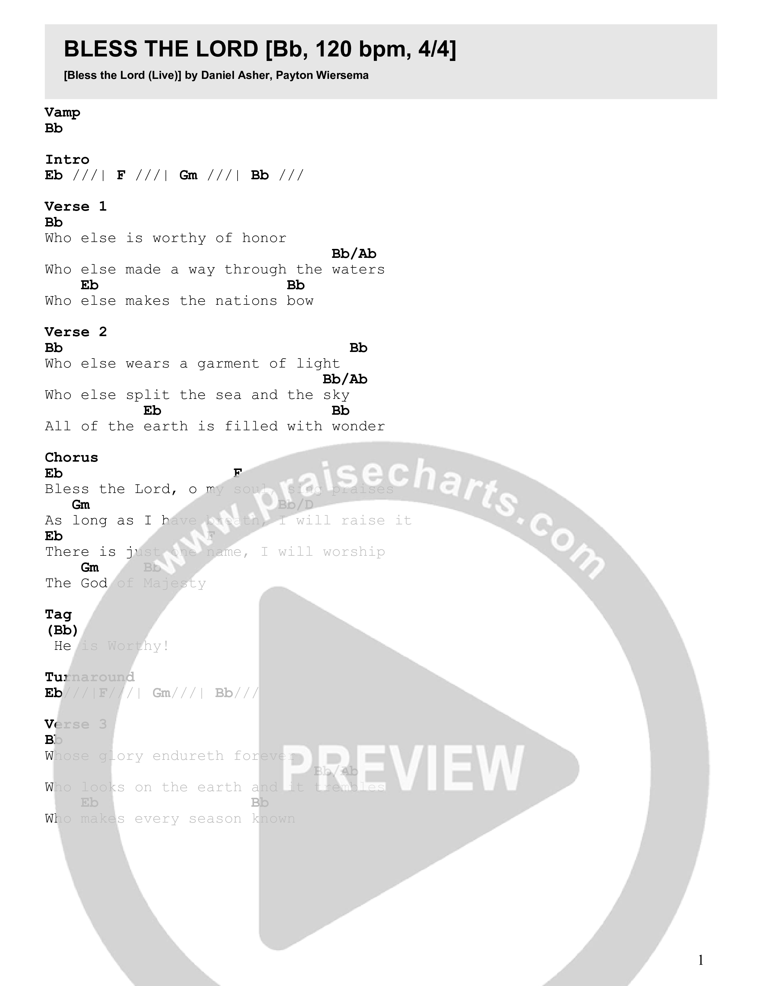 BLESS THE LORD! (Live) Chord Chart (Century Worship)