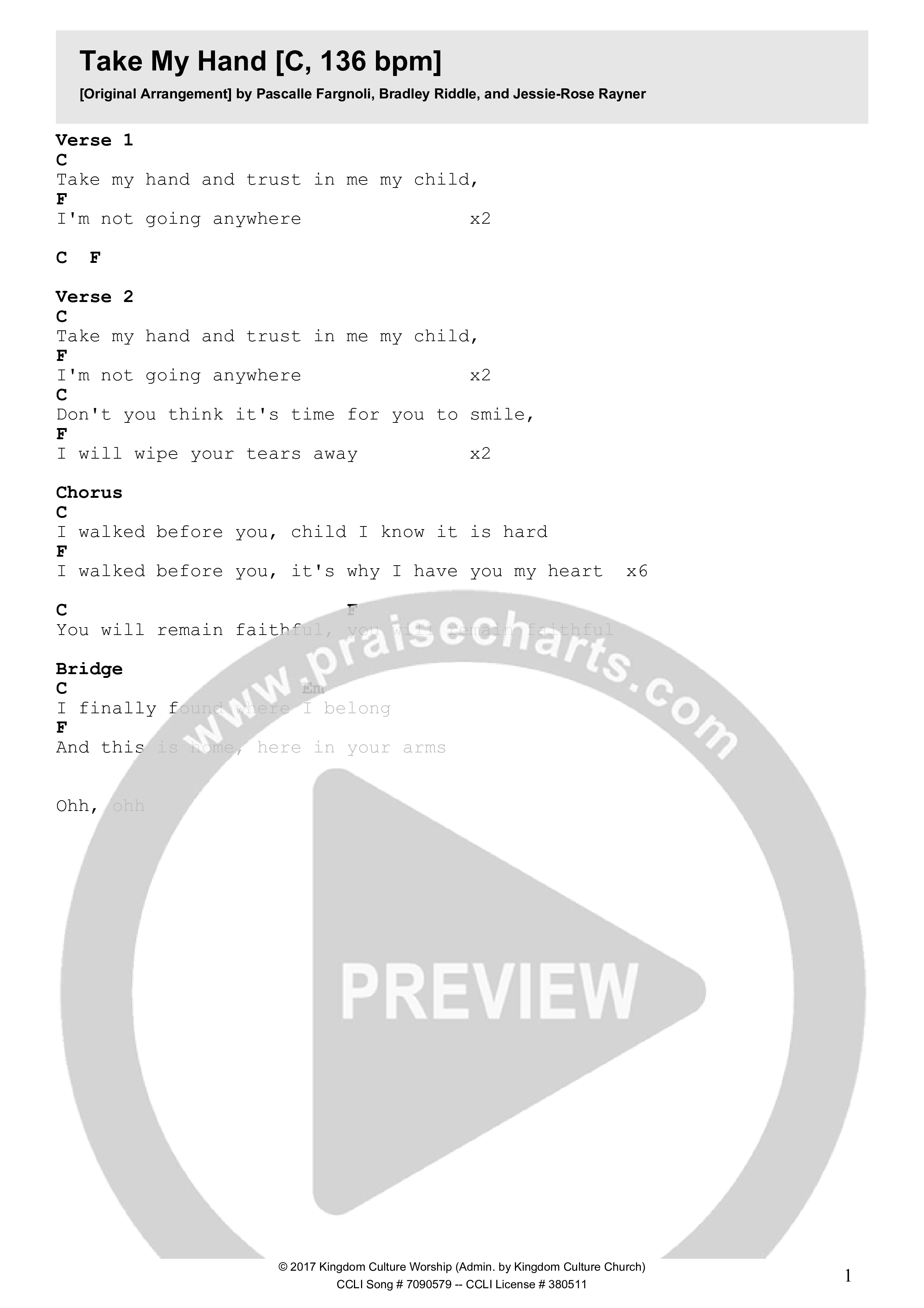 Take My Hand Chord Chart (Kingdom Culture Worship)