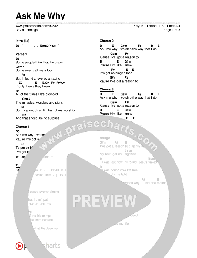 Ask Me Why Chords & Lyrics (David Jennings)
