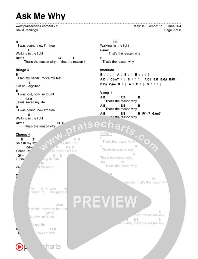 Ask Me Why Chords & Lyrics (David Jennings)