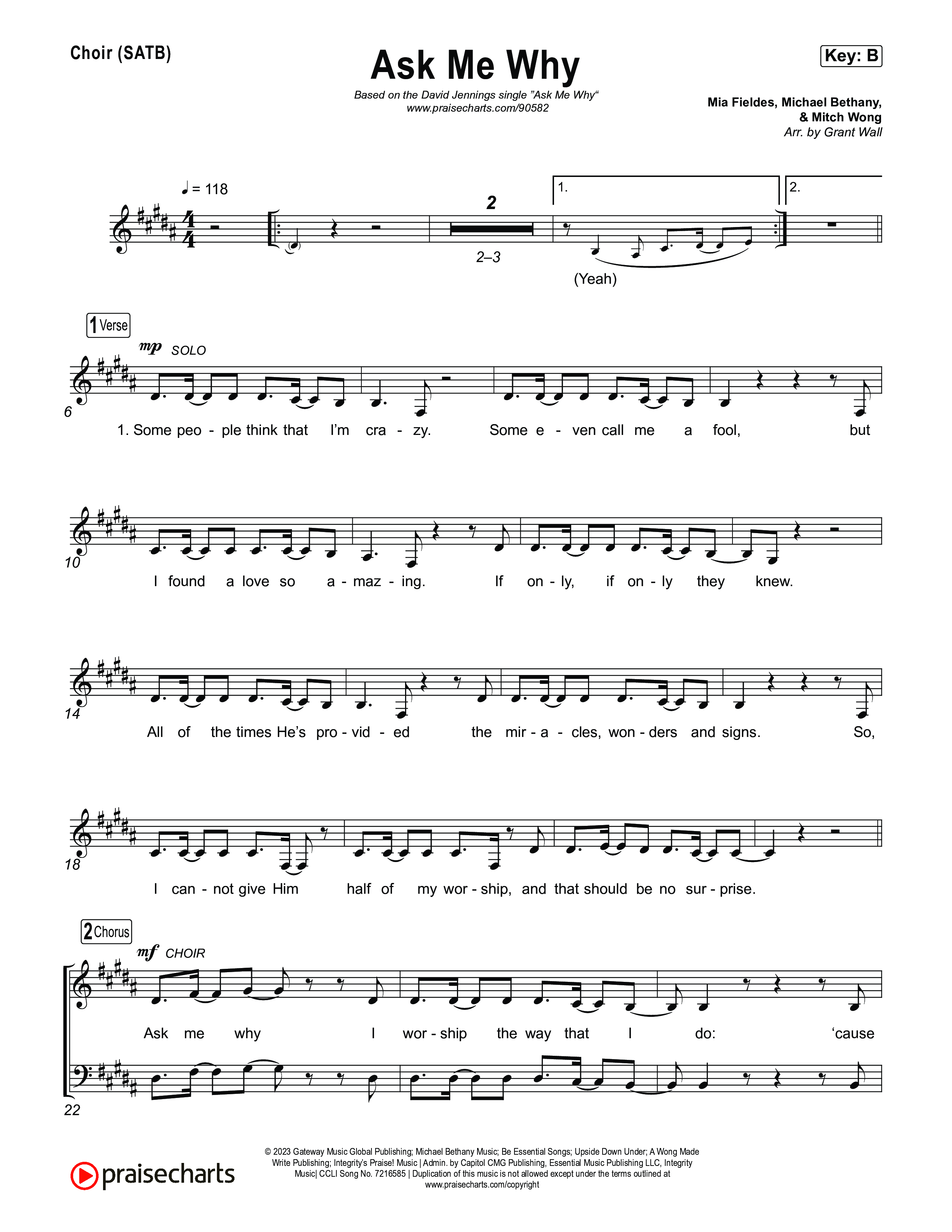 Ask Me Why Choir Sheet (David Jennings)