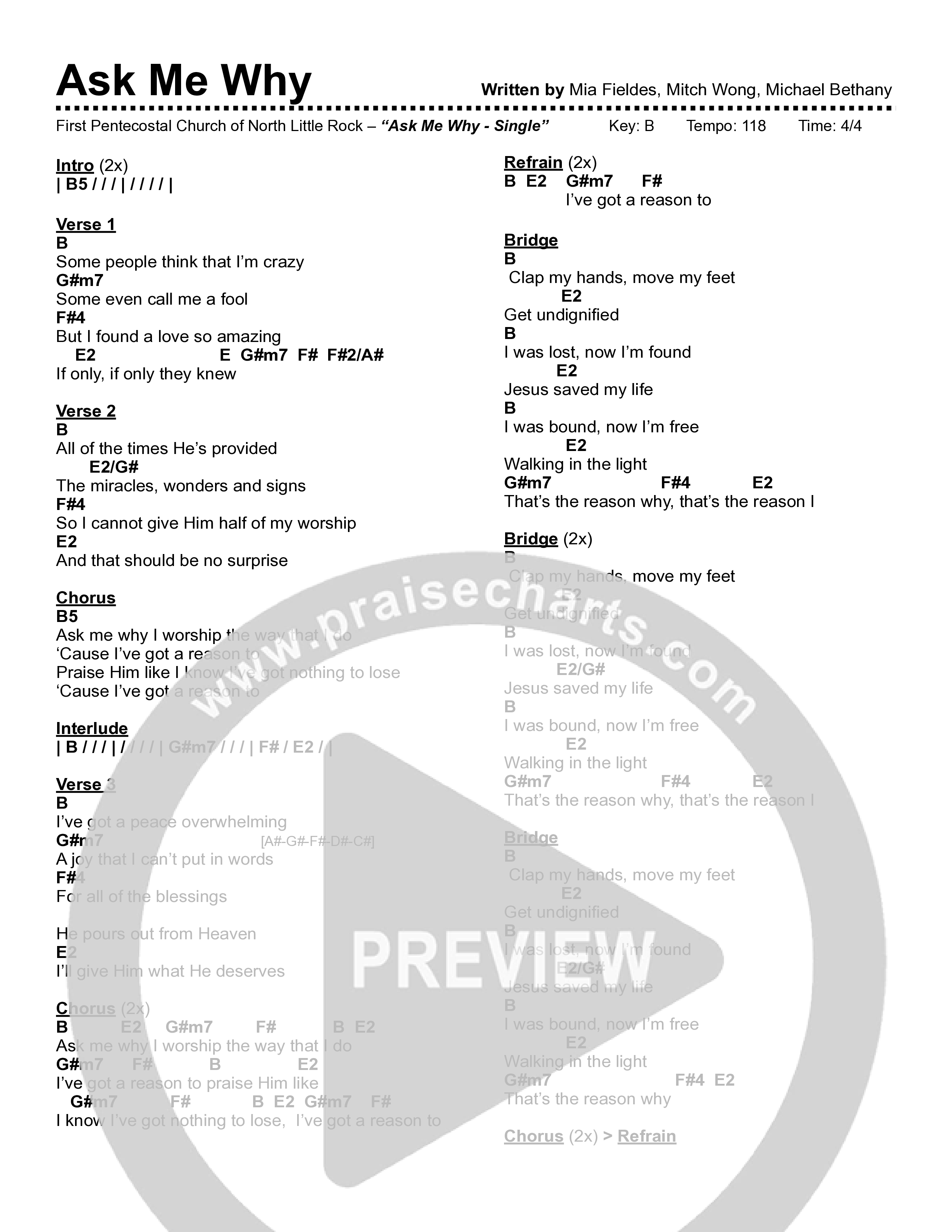 Ask Me Why Chord Chart (David Jennings)