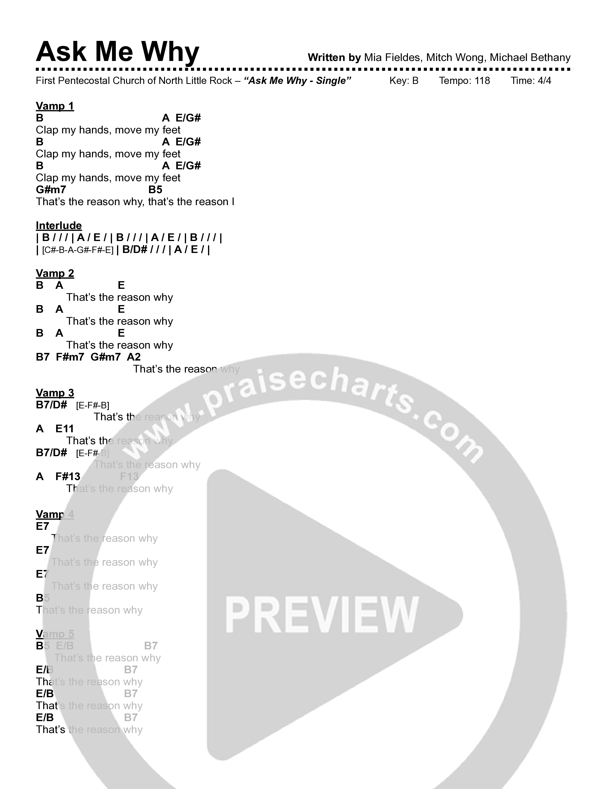 Ask Me Why Chord Chart (David Jennings)