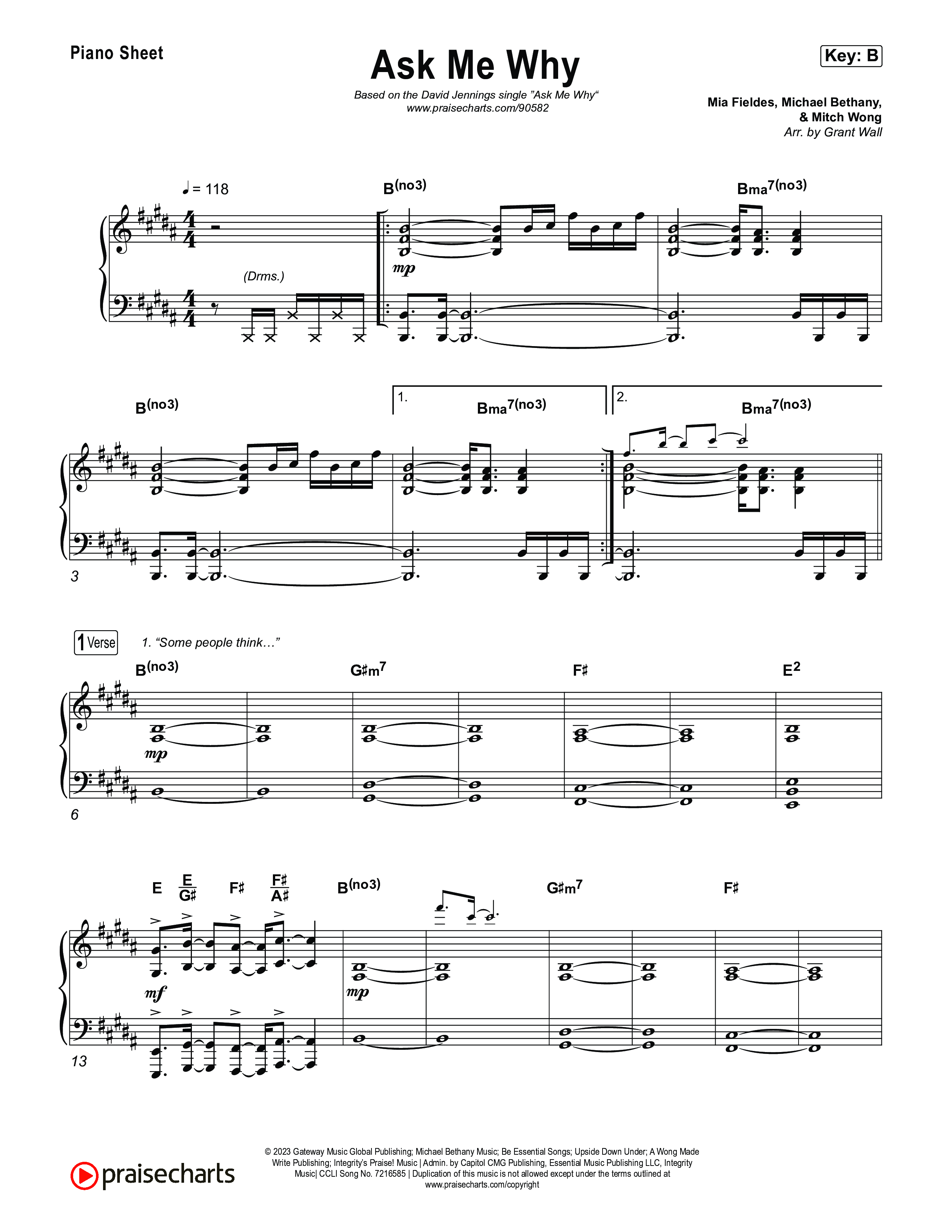 Ask Me Why Piano Sheet (David Jennings)