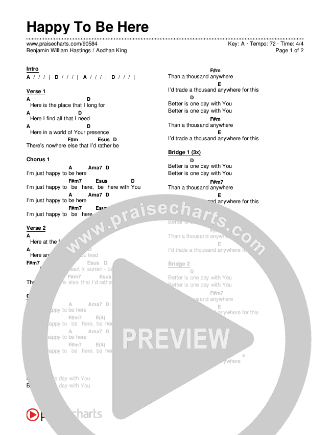 Happy To Be Here Chords & Lyrics (Aodhan King / Benjamin William Hastings)