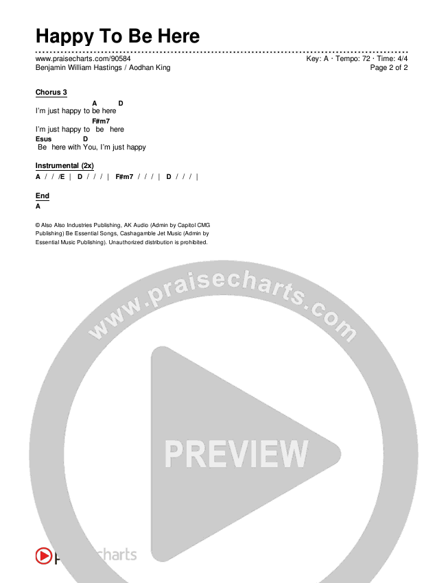 Happy To Be Here Chords & Lyrics (Aodhan King / Benjamin William Hastings)