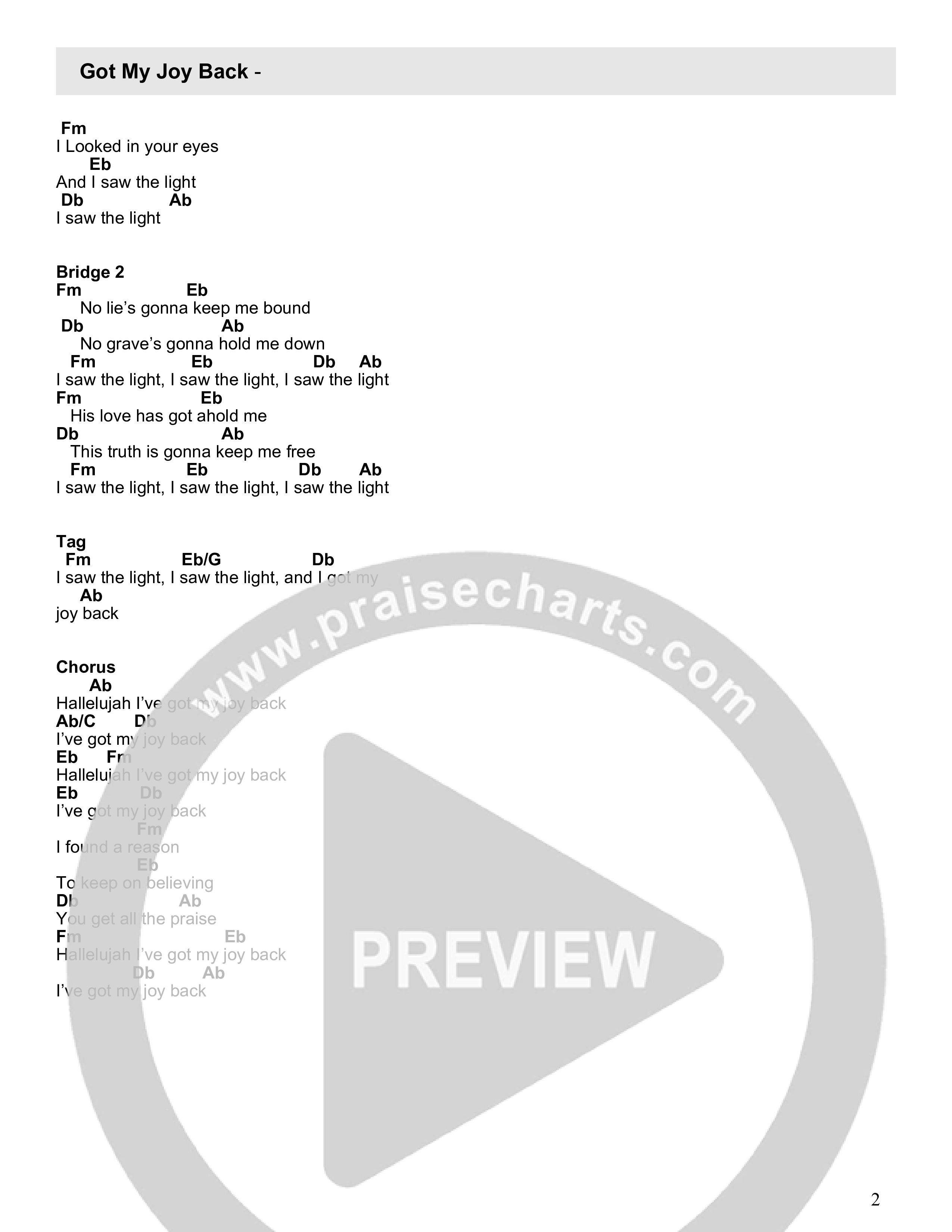 Got My Joy Back Chord Chart (North Palm Worship)