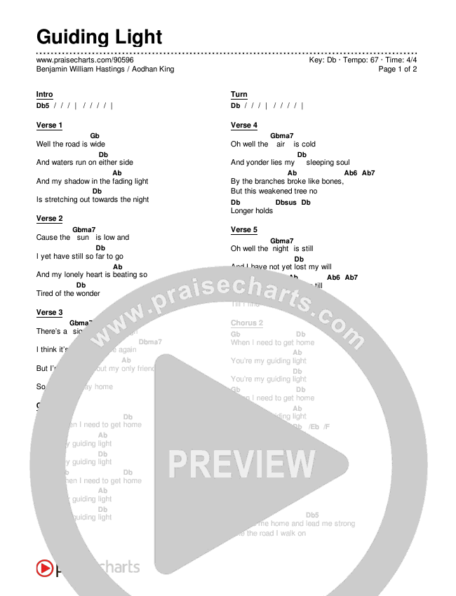 Guiding Light Chords & Lyrics (Aodhan King / Benjamin William Hastings)
