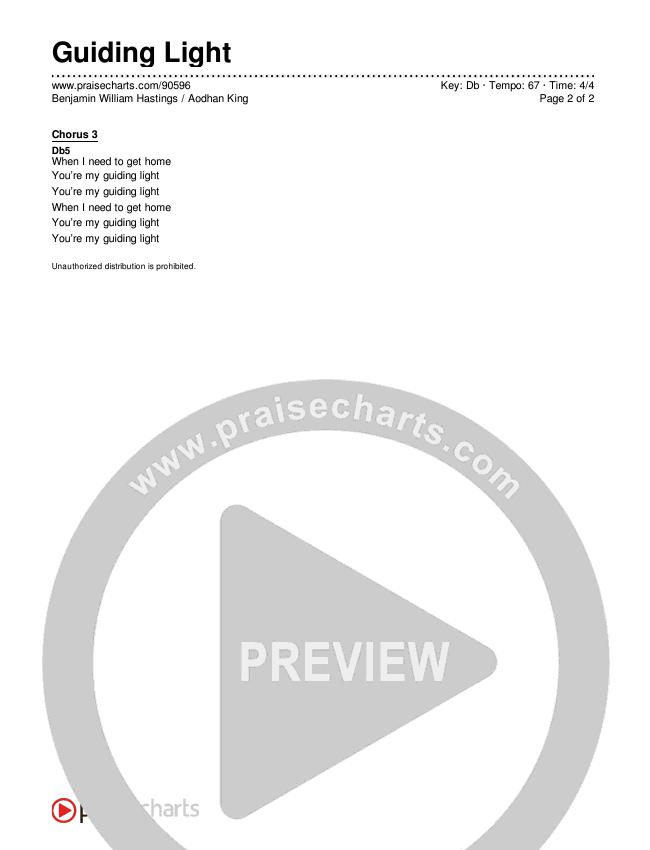 Guiding Light Chords & Lyrics (Aodhan King / Benjamin William Hastings)