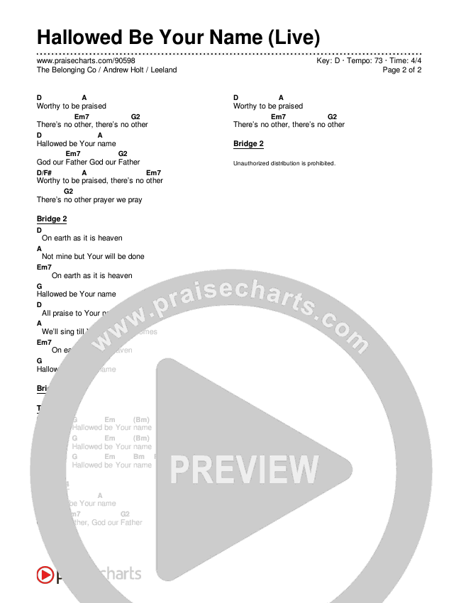 Hallowed Be Your Name (Live) Chords & Lyrics (The Belonging Co / Andrew Holt / Leeland)