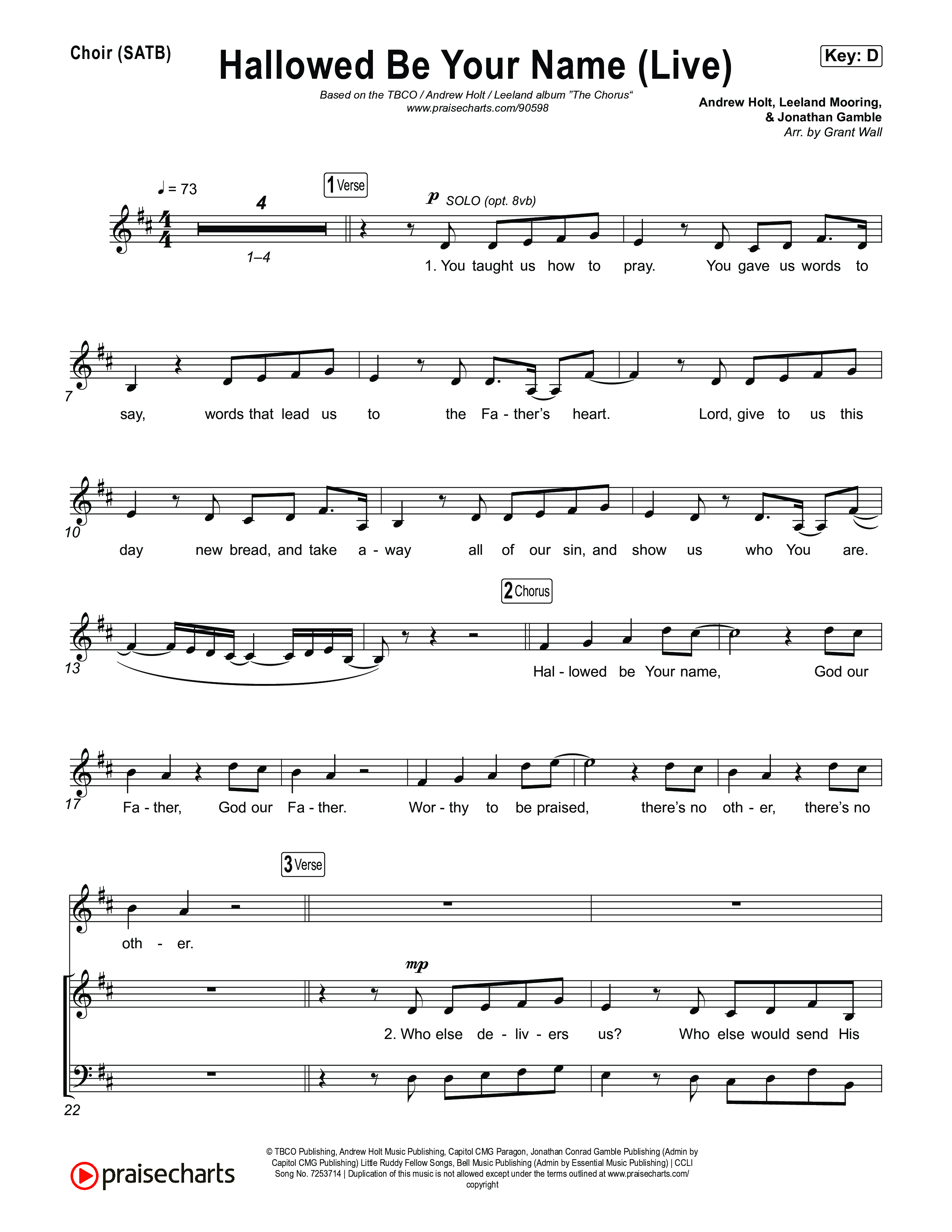 Hallowed Be Your Name (Live) Choir Sheet (SATB) (The Belonging Co / Andrew Holt / Leeland)