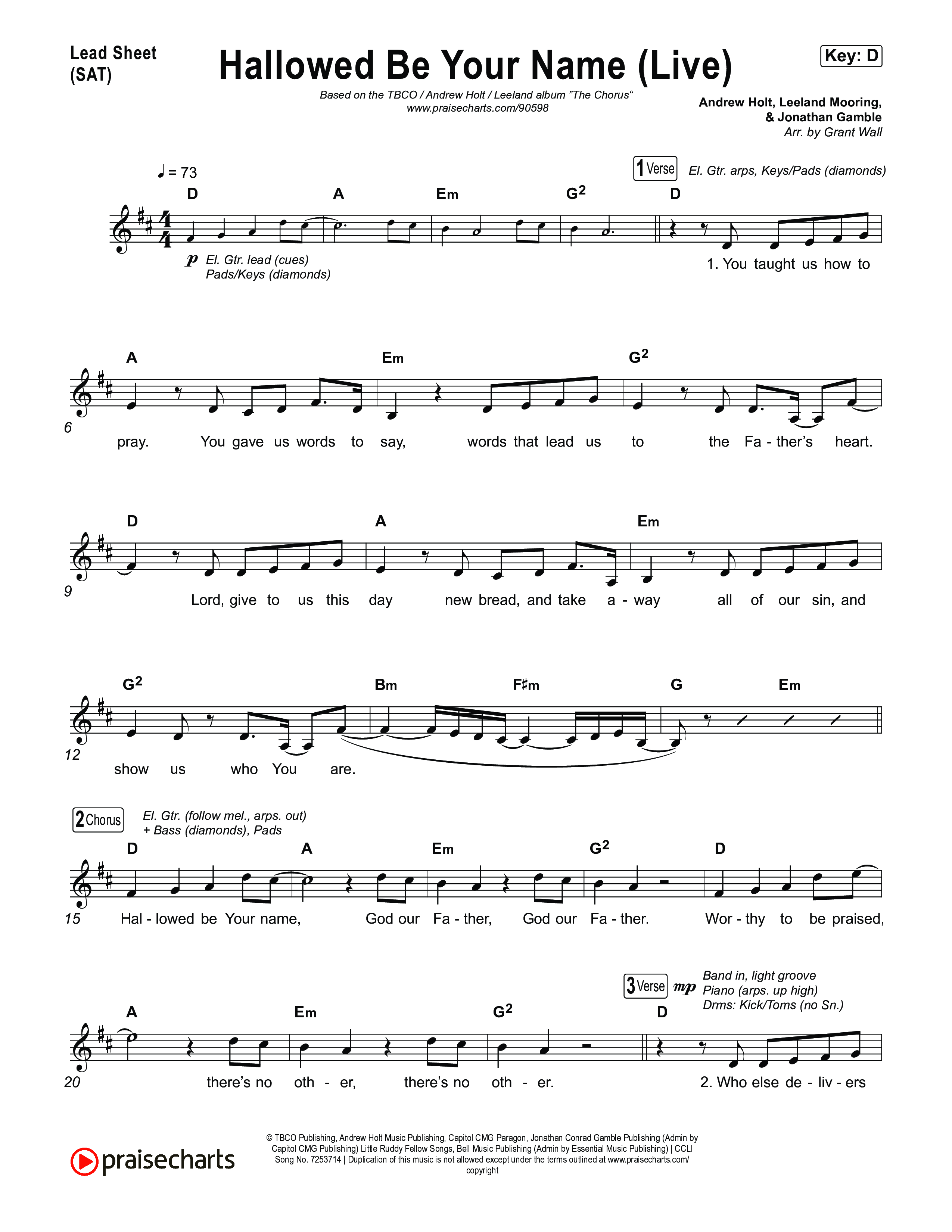 Hallowed Be Your Name (Live) Lead Sheet (SAT) (The Belonging Co / Andrew Holt / Leeland)