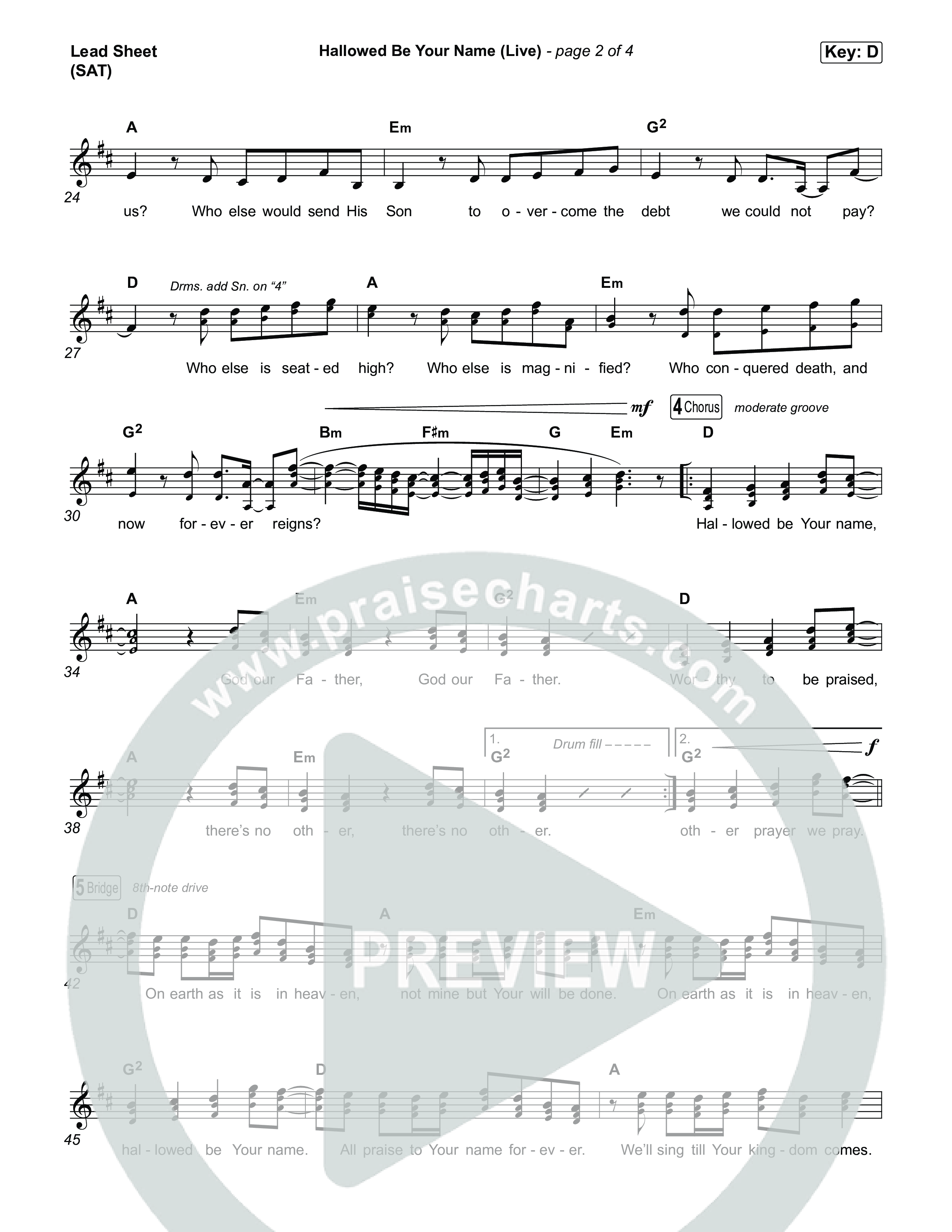 Hallowed Be Your Name (Live) Lead Sheet (SAT) (The Belonging Co / Andrew Holt / Leeland)