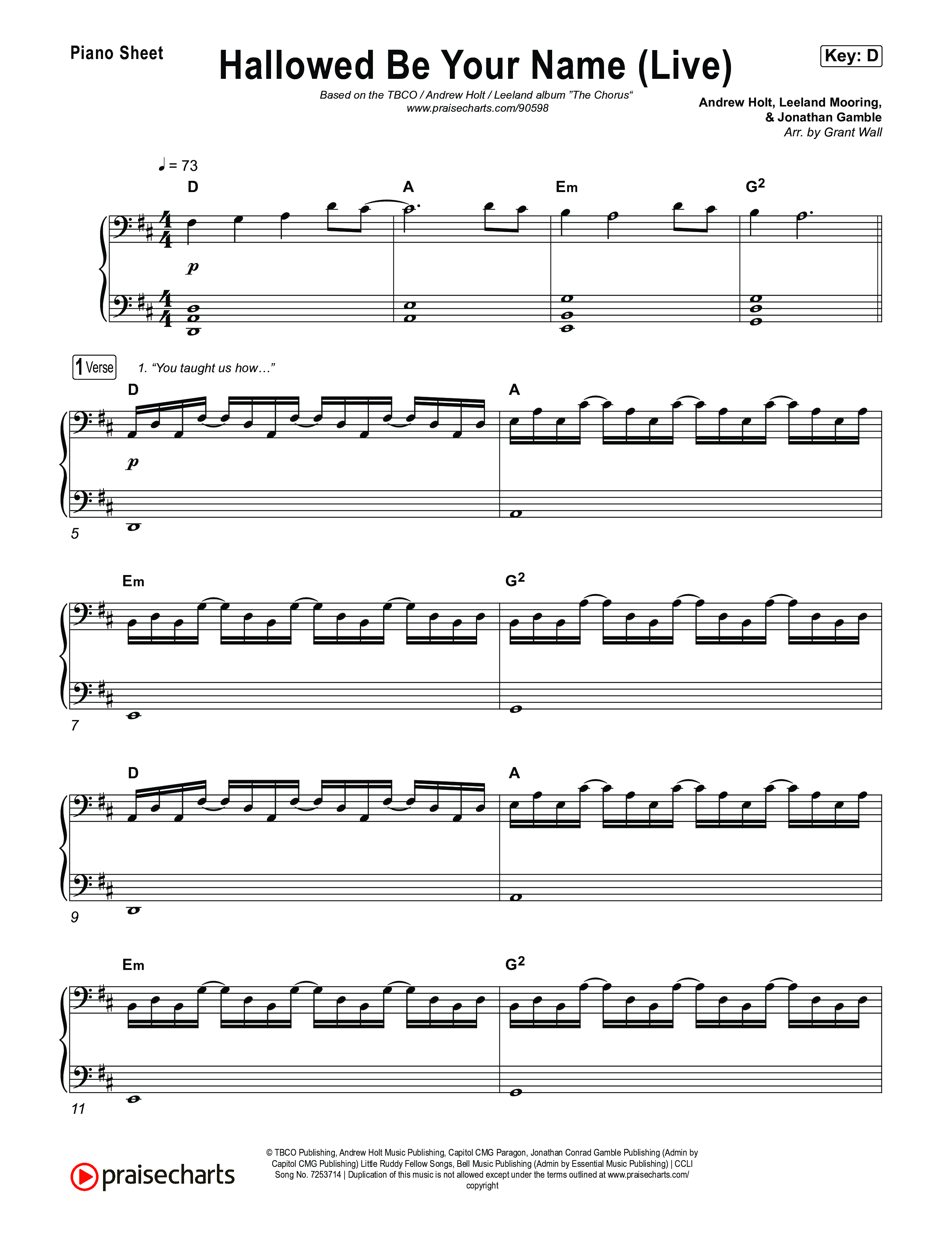 Hallowed Be Your Name (Live) Piano Sheet (The Belonging Co / Andrew Holt / Leeland)