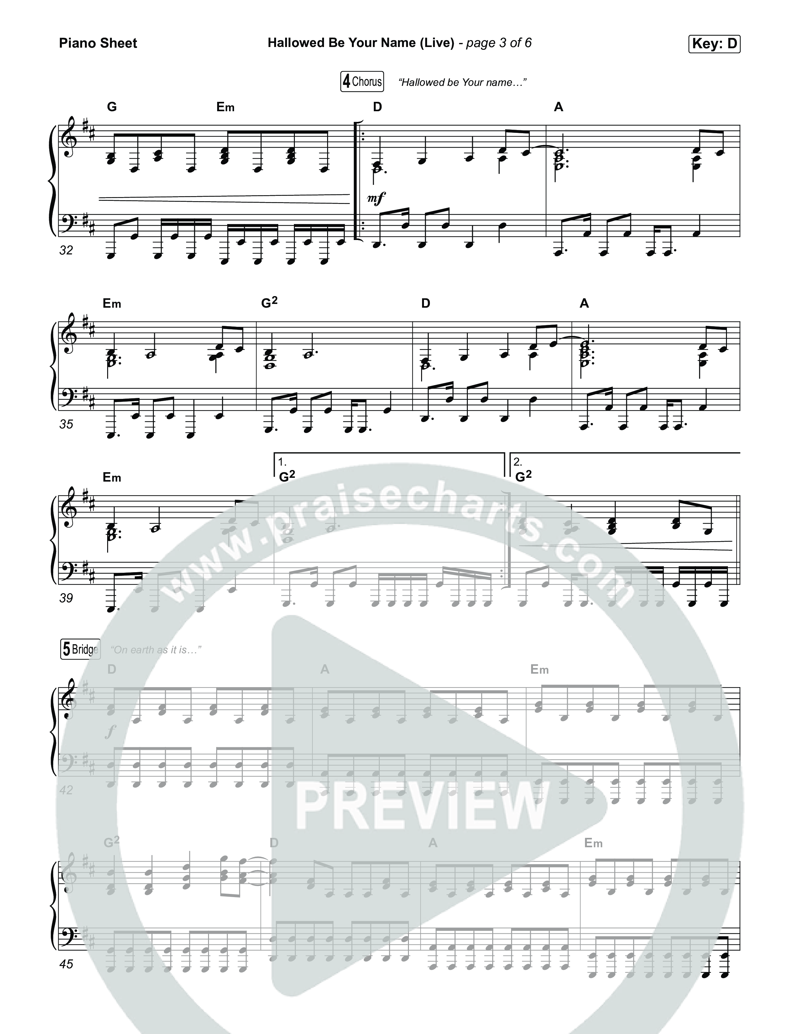 Hallowed Be Your Name (Live) Piano Sheet (The Belonging Co / Andrew Holt / Leeland)