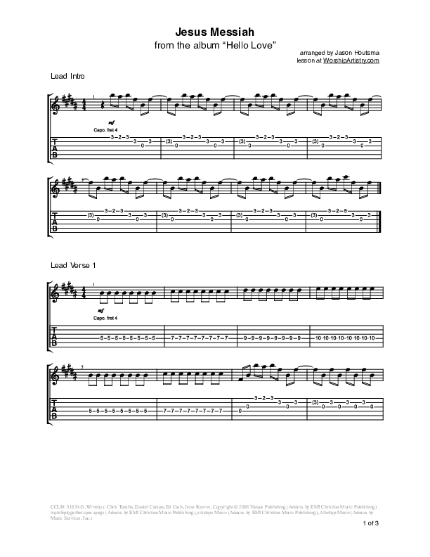 Jesus Messiah Guitar Tab (Chris Tomlin)