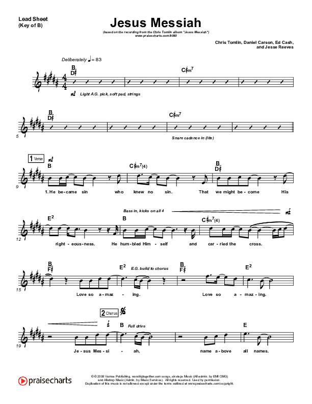 Jesus Messiah Lead Sheet (Melody) (Chris Tomlin)
