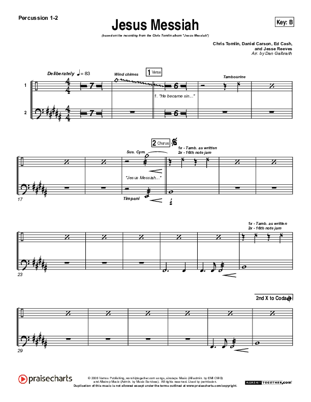 Jesus Messiah Percussion Sheet Music PDF (Chris Tomlin) PraiseCharts