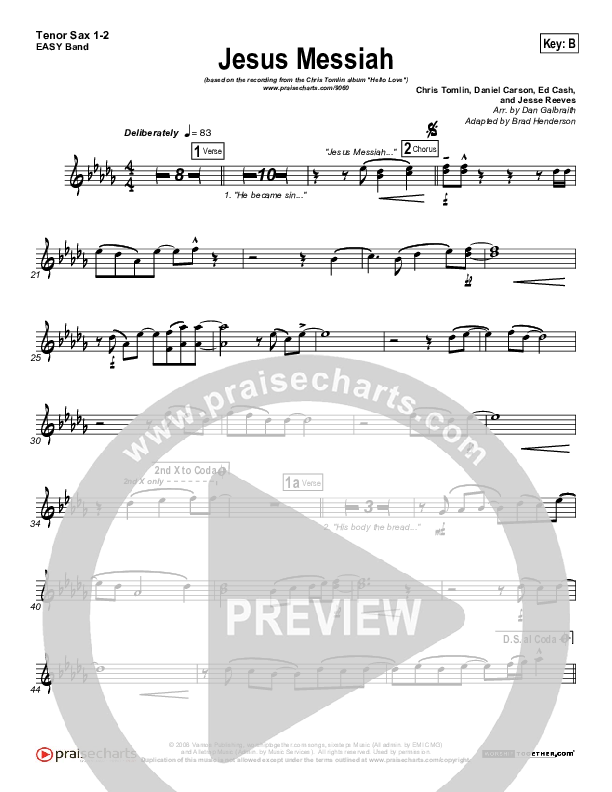 Jesus Messiah Tenor Sax 1/2 (Chris Tomlin)