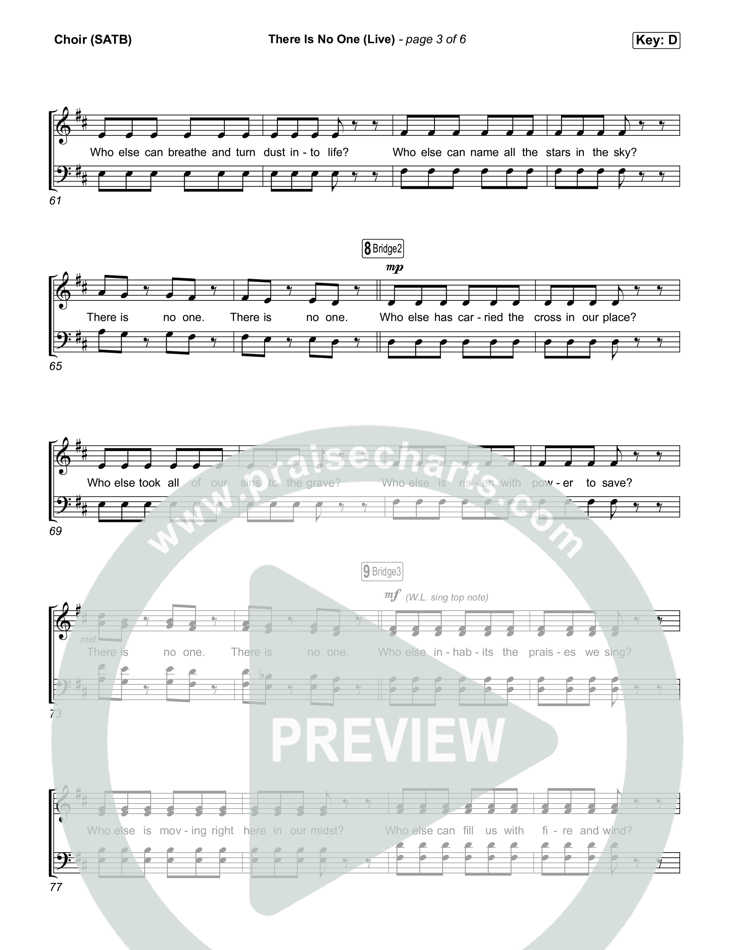 There Is No One (Live) Choir Sheet (SATB) (The Belonging Co / Natalie Grant)